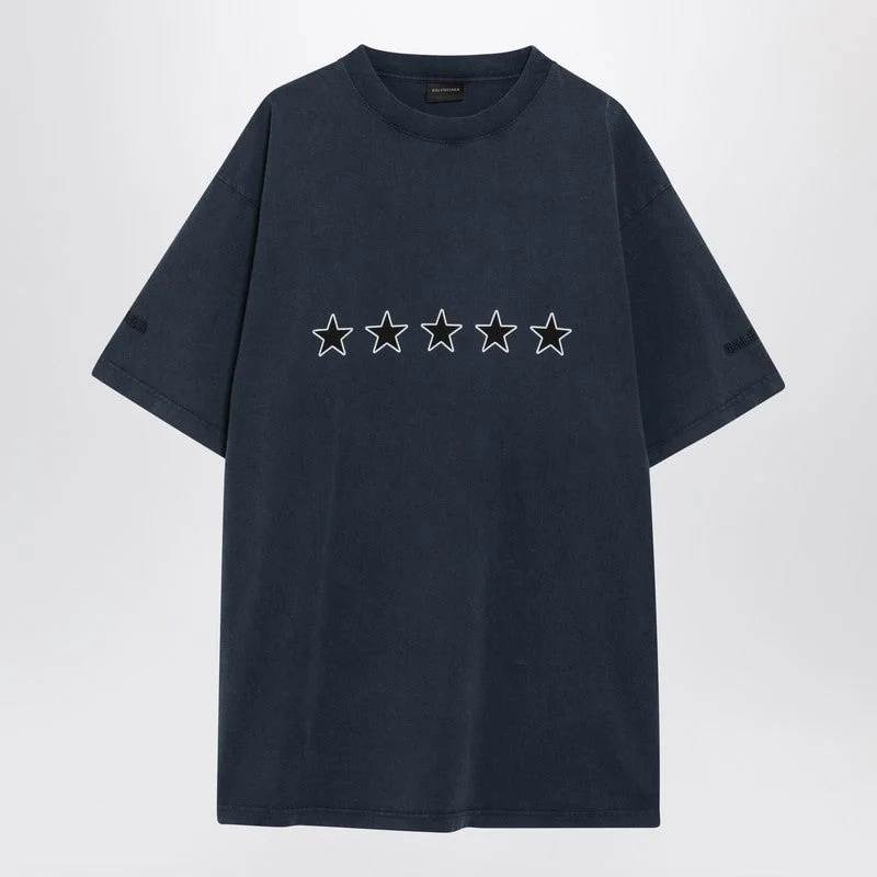 Balenciaga Washed Navy Blue Oversized T-Shirt Men - 1