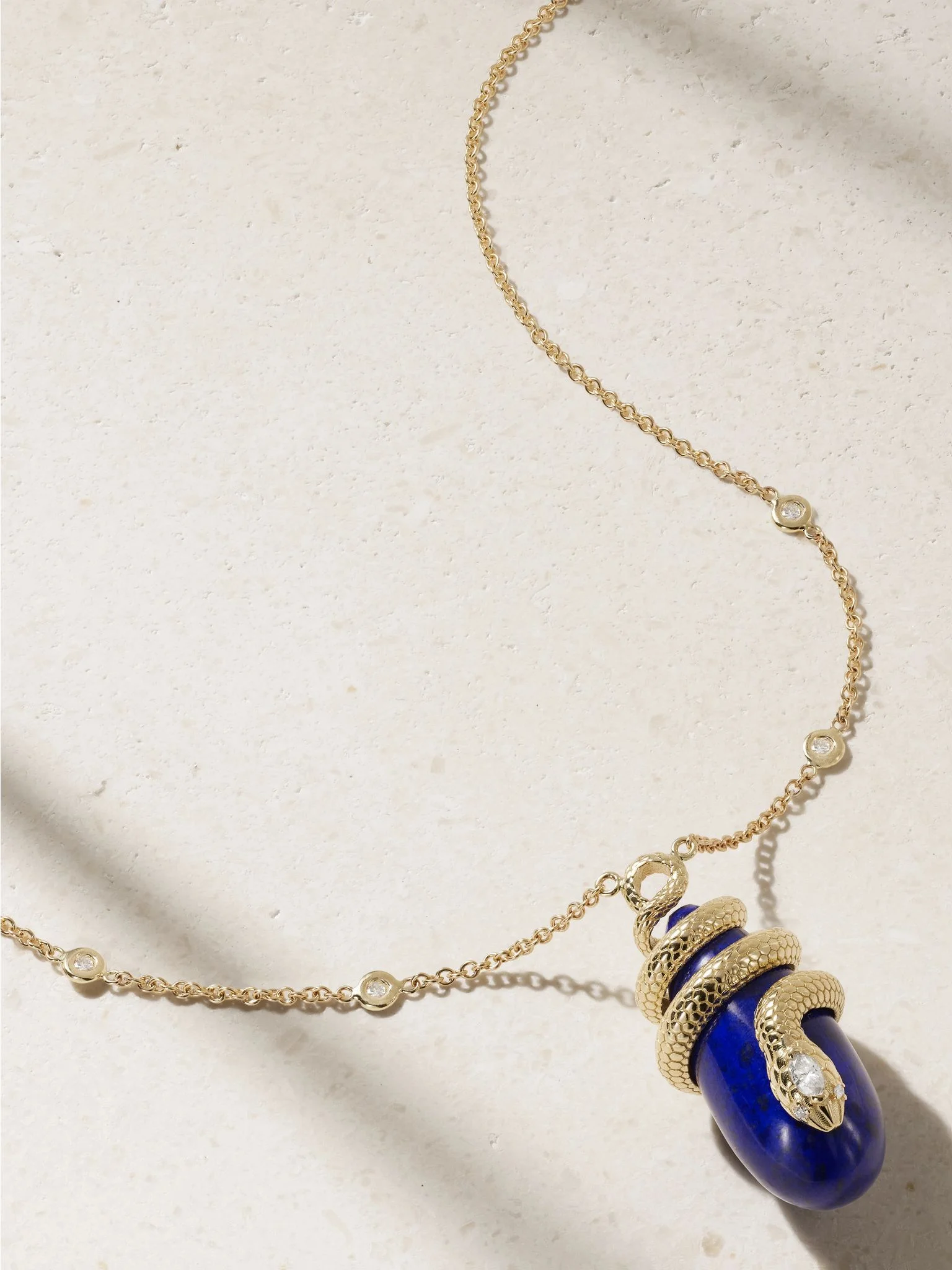 14-karat gold, diamond and lapis lazuli necklace Blue - 1