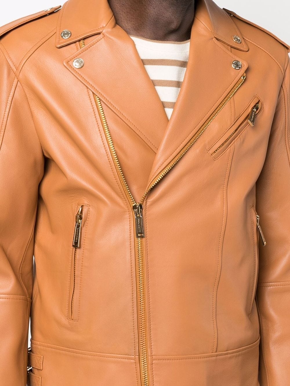 fitted leather biker jacket - 5