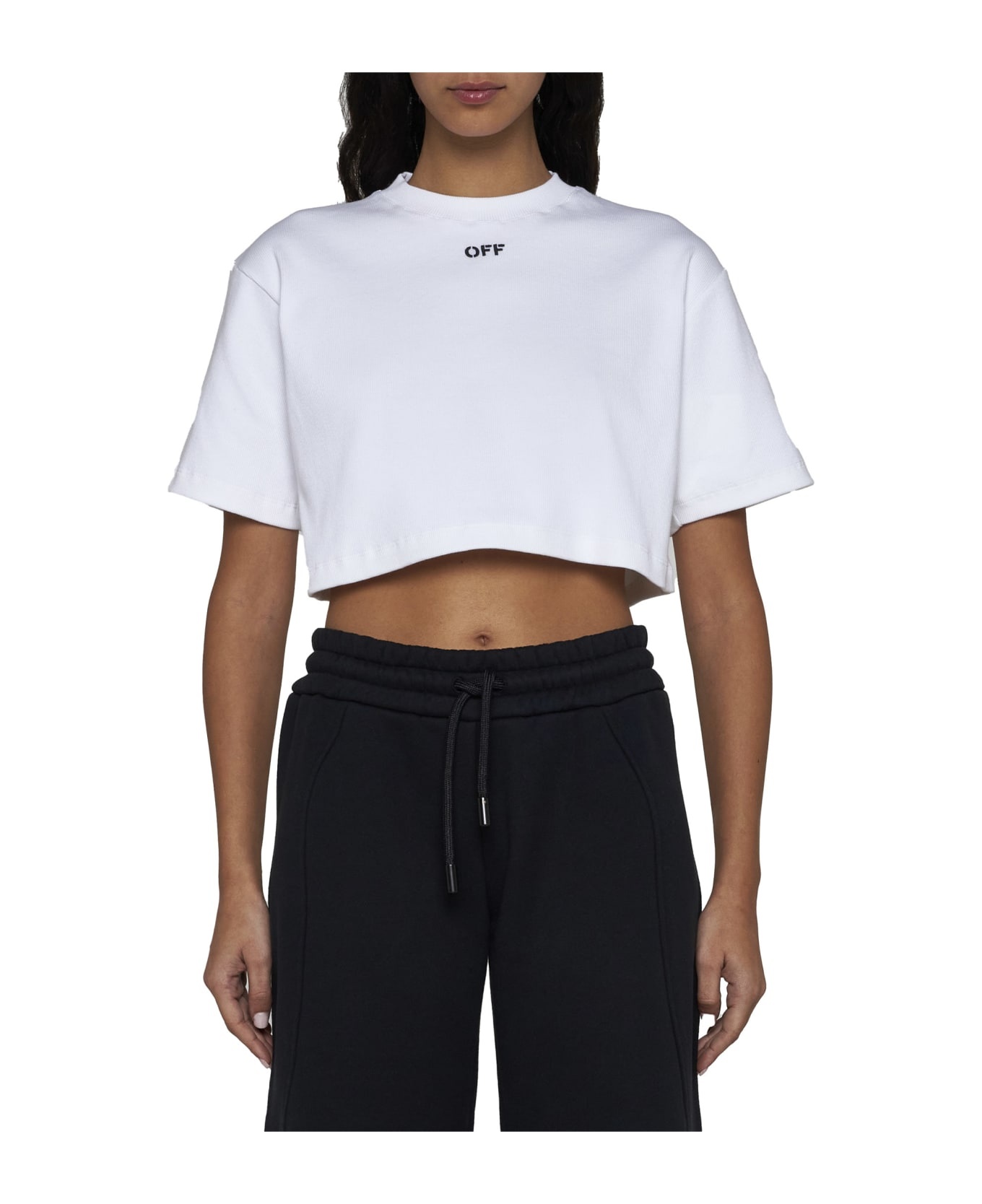 White Crop T-shirt With Logo - 3