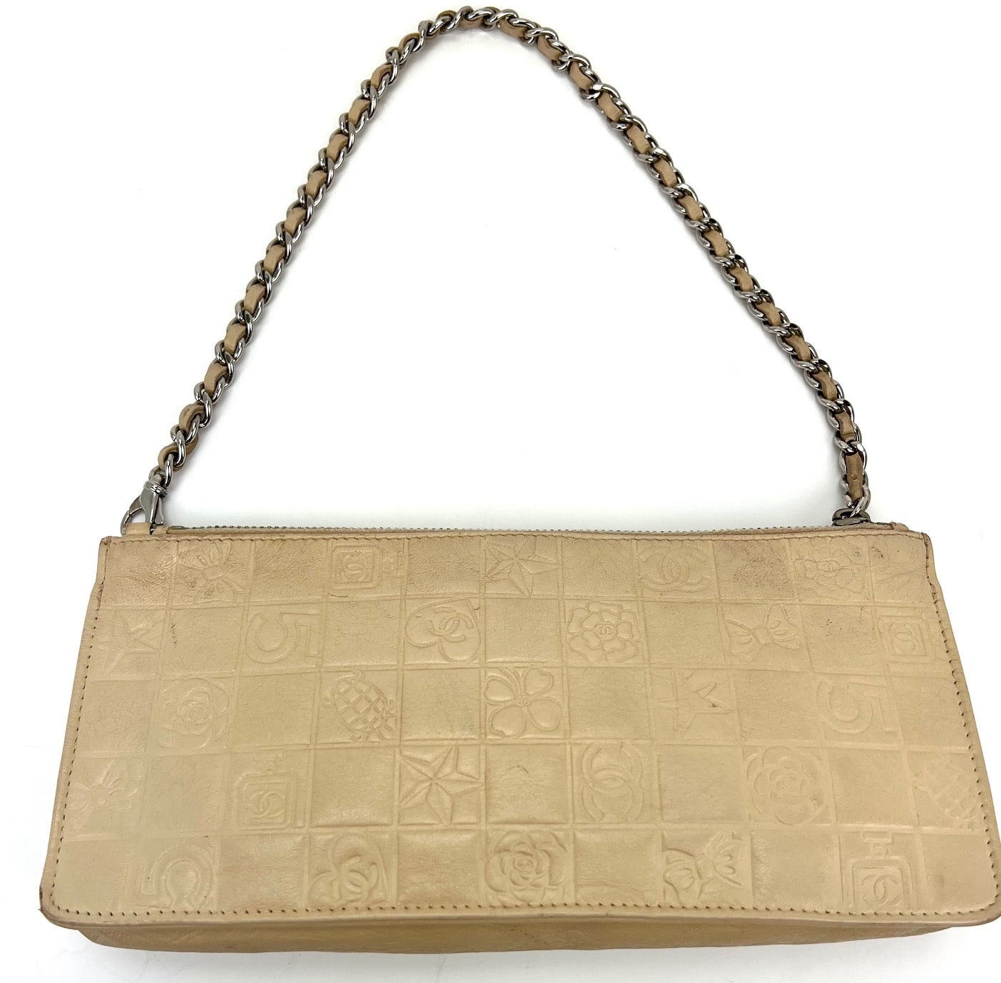 CHANEL Bag Lucky Symbols Pochette Quilted Beige Lambskin Shoulder Wristlet Preowned - 4