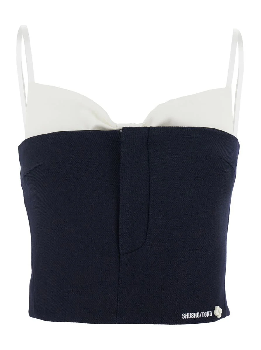 Shushu/Tong Black Sleeveless Top With Bow On The Rear And Logo Embroidery On The Front In Wool Woman - 1