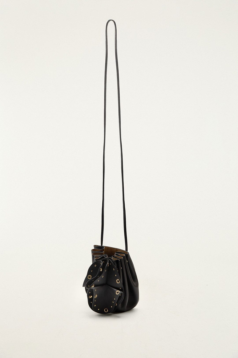 Black Leather Studded Crossbody Flower Bag 4