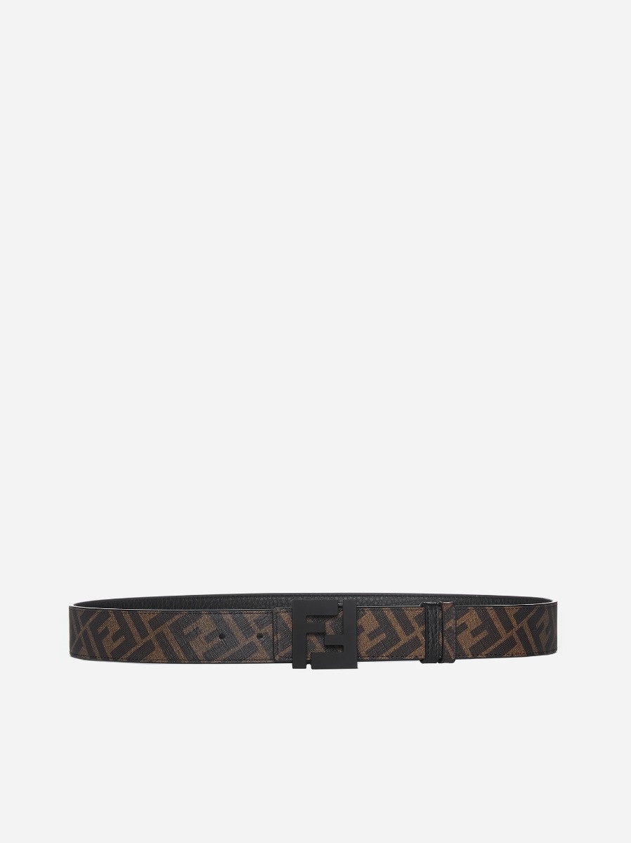 ベルト FENDI FF LEATHER AND FABRIC REVERSIBLE BELT FENDI Leather and FF fabric reversible belt