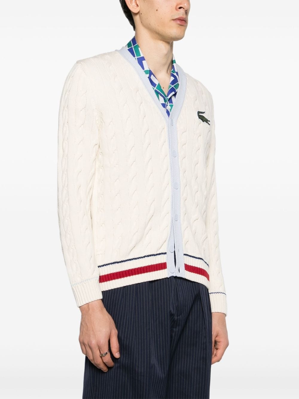 logo-patch cable-knit cardigan - 4