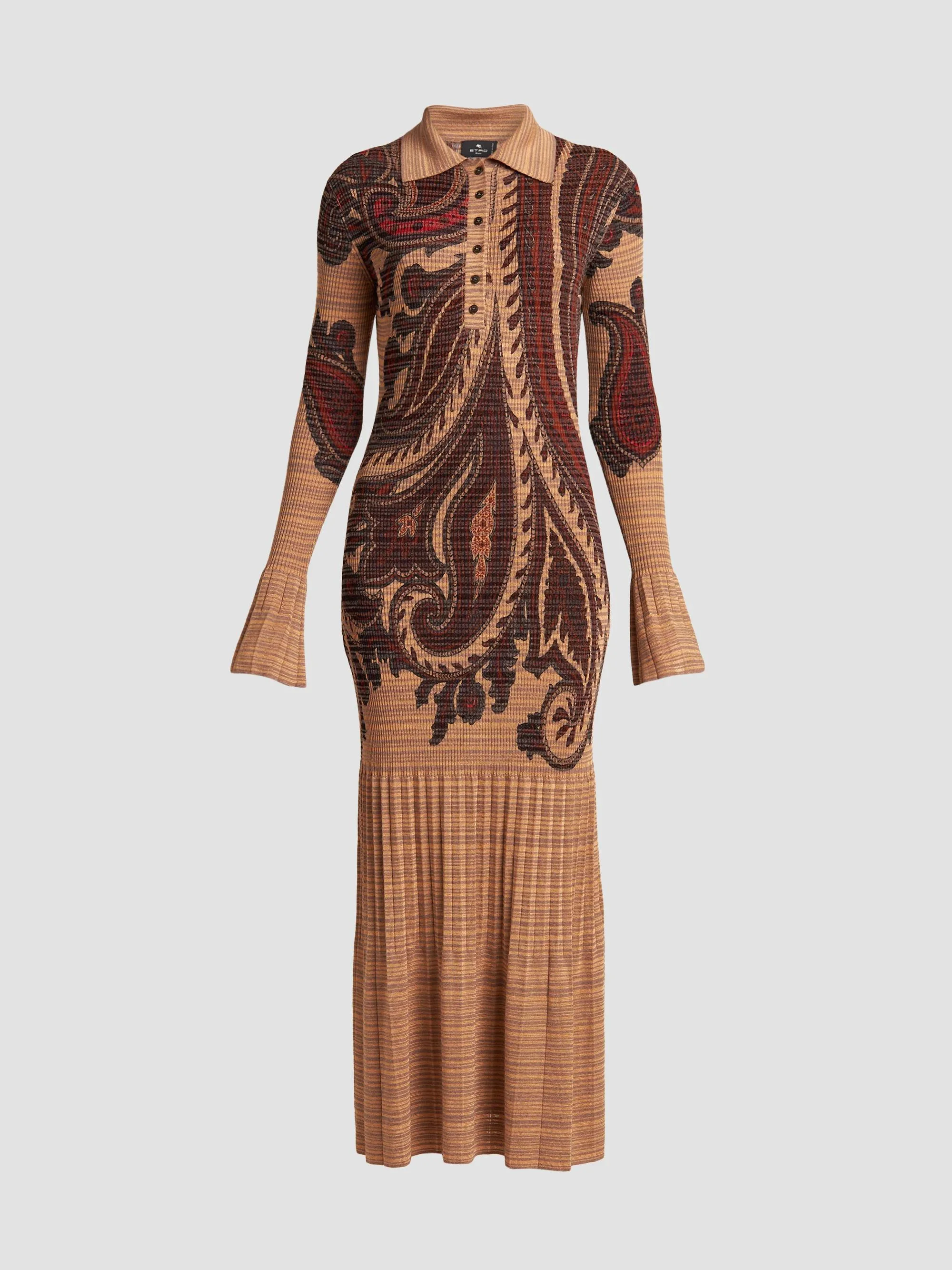 Women's Stamped Paisley Knit Polo Maxi Dress - Multi - 1