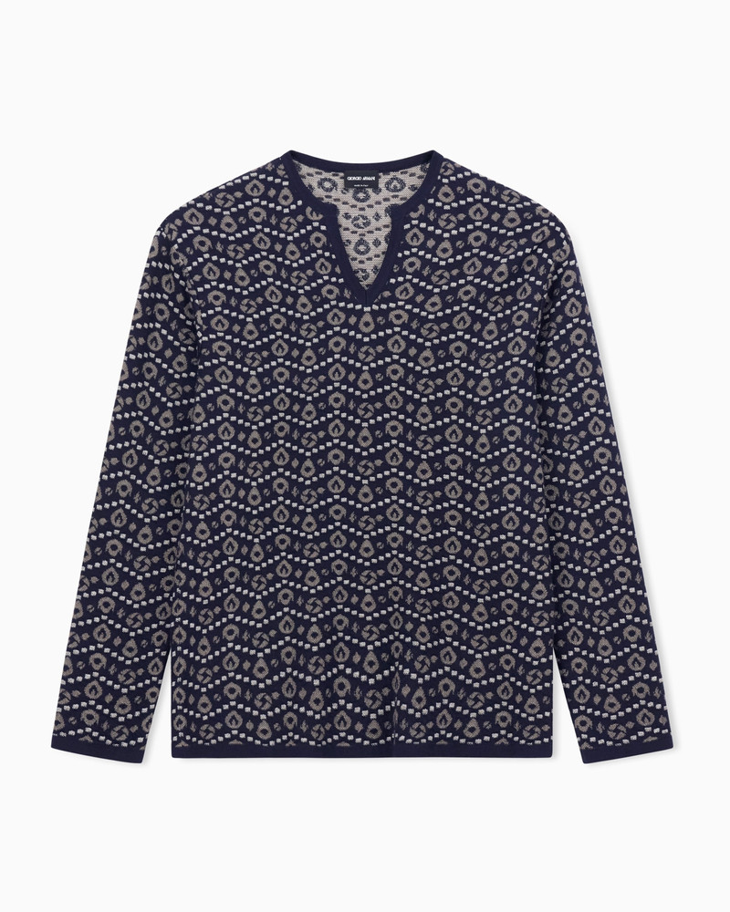 V-NECK JUMPER IN CASHMERE, SILK AND VISCOSE JACQUARD 1