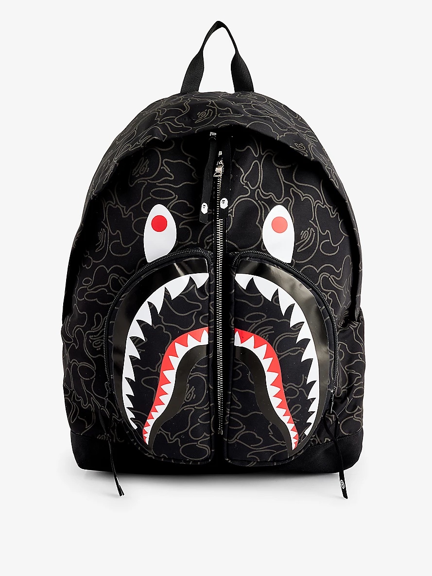 Camo Shark graphic-print woven backpack - 1