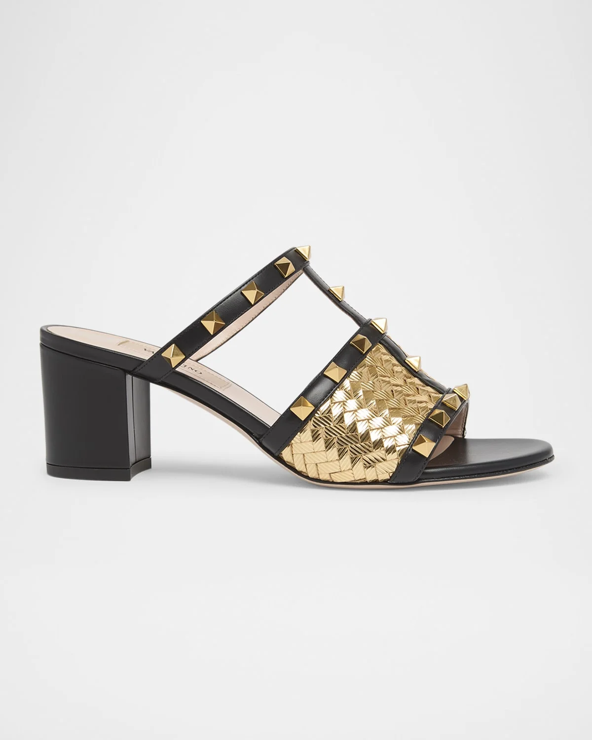 60mm Rockstud Intreccio Metallic Nappa Leather Slide Sandals - 1