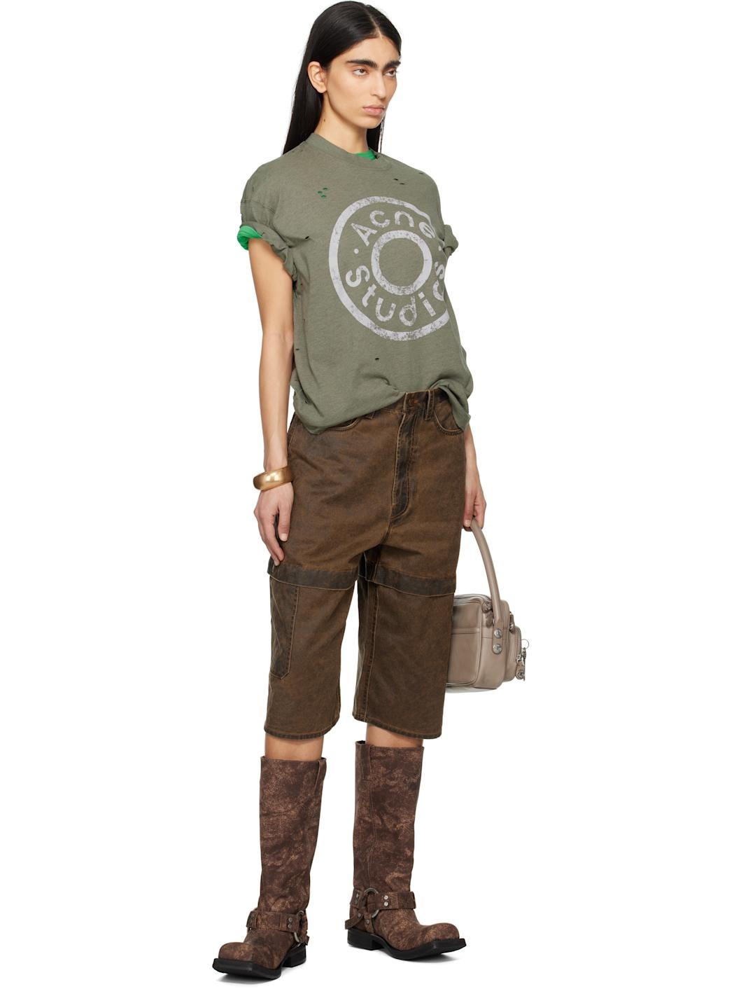 Brown Coated Cotton Shorts - 5