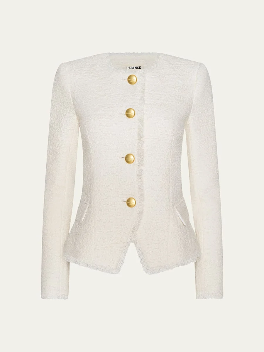 Nerina Collarless Tweed Blazer - 1