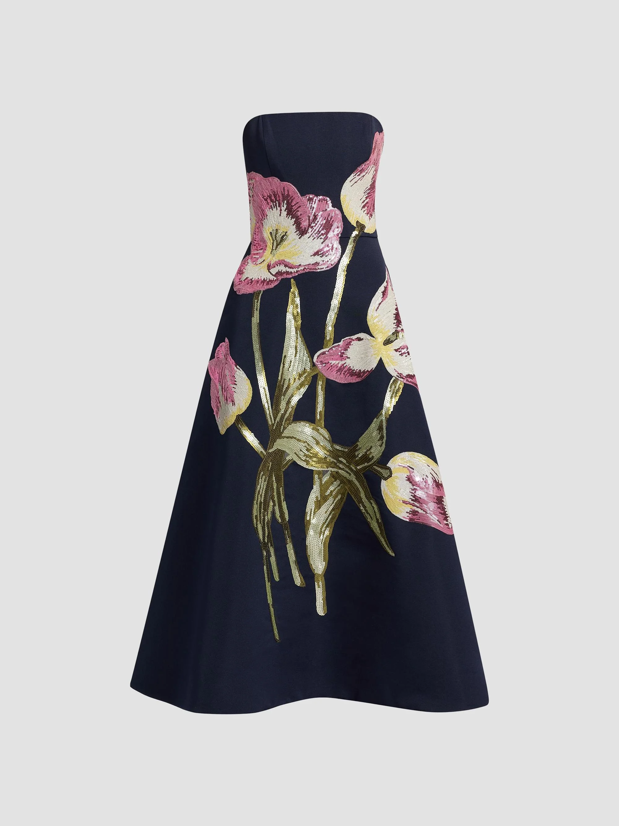 Women's Sequin Floral Strapless Cocktail Dress - Navy - 1