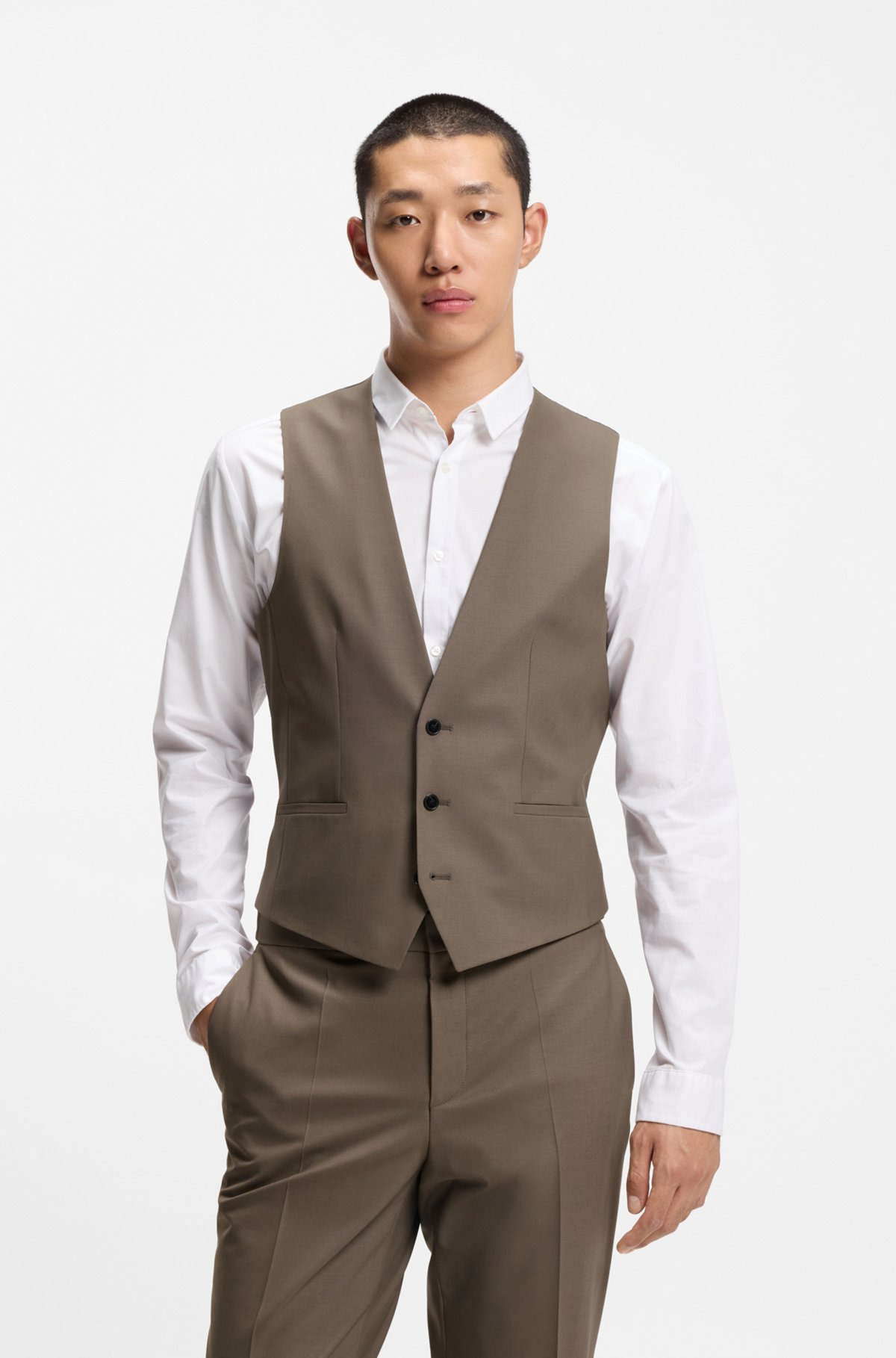 THREE-PIECE SLIM-FIT SUIT IN WOOL-BLEND POPLIN - 5