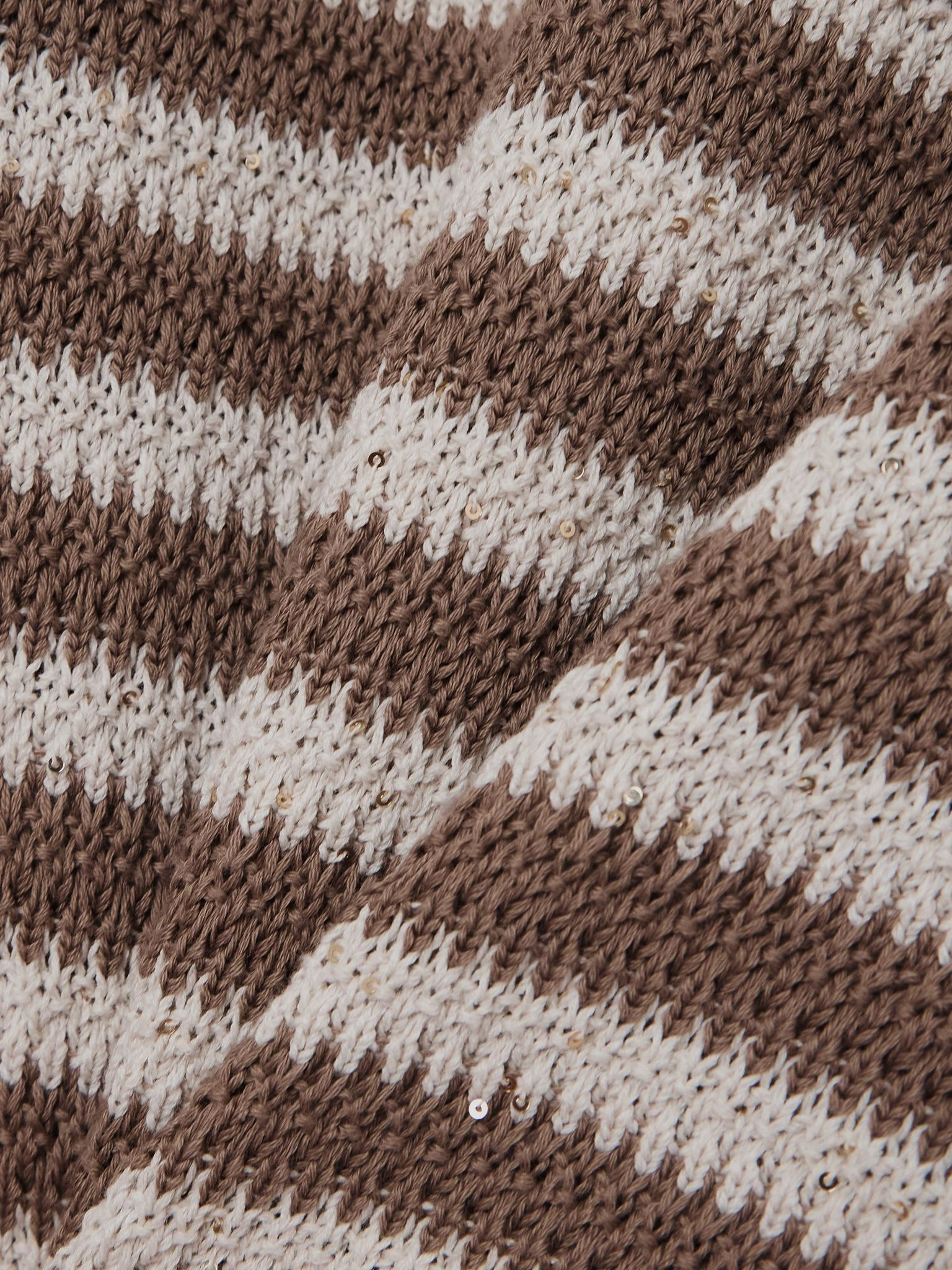 Sequin-embellished striped cotton-blend sweater Tan - 5