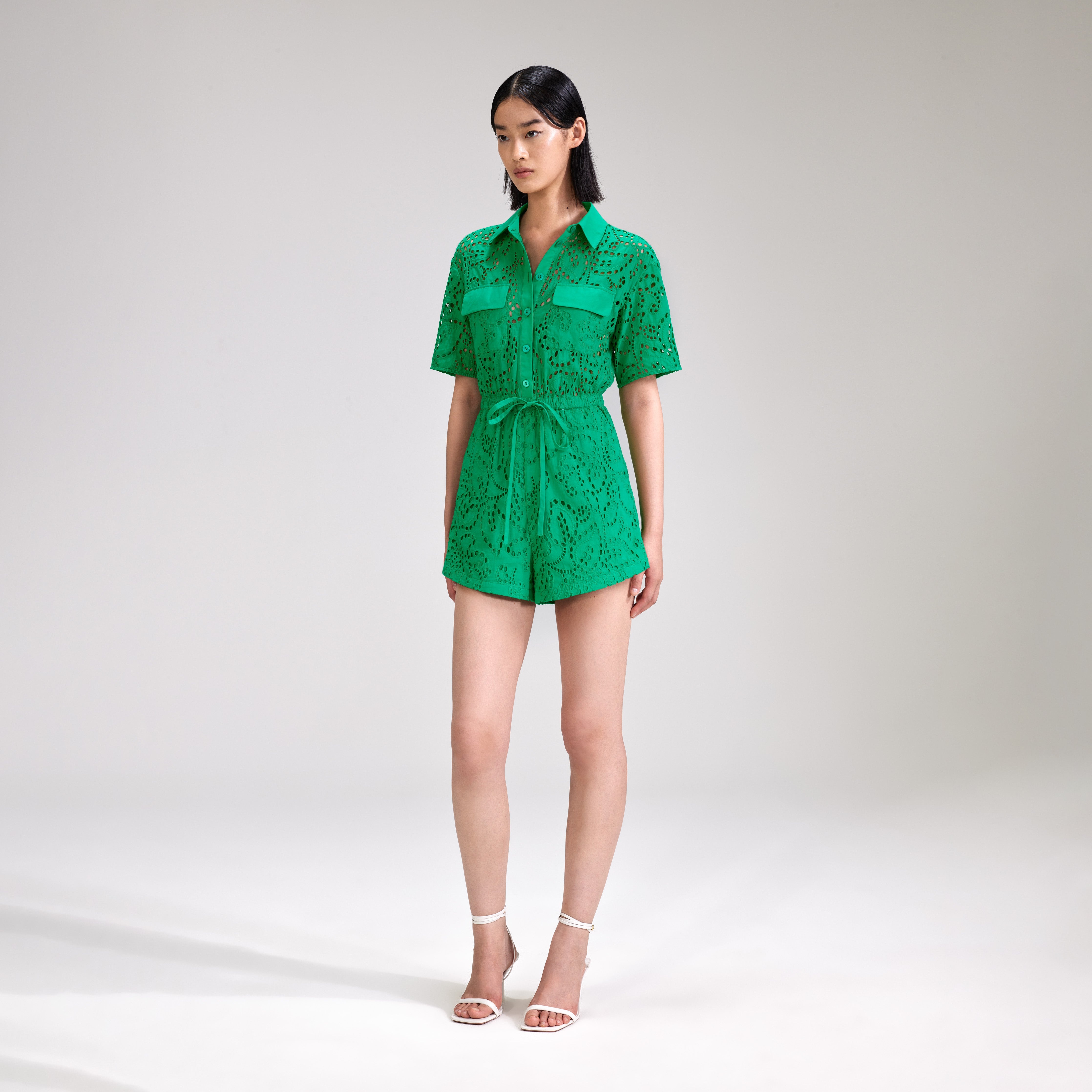 Green Broderie Playsuit - 2