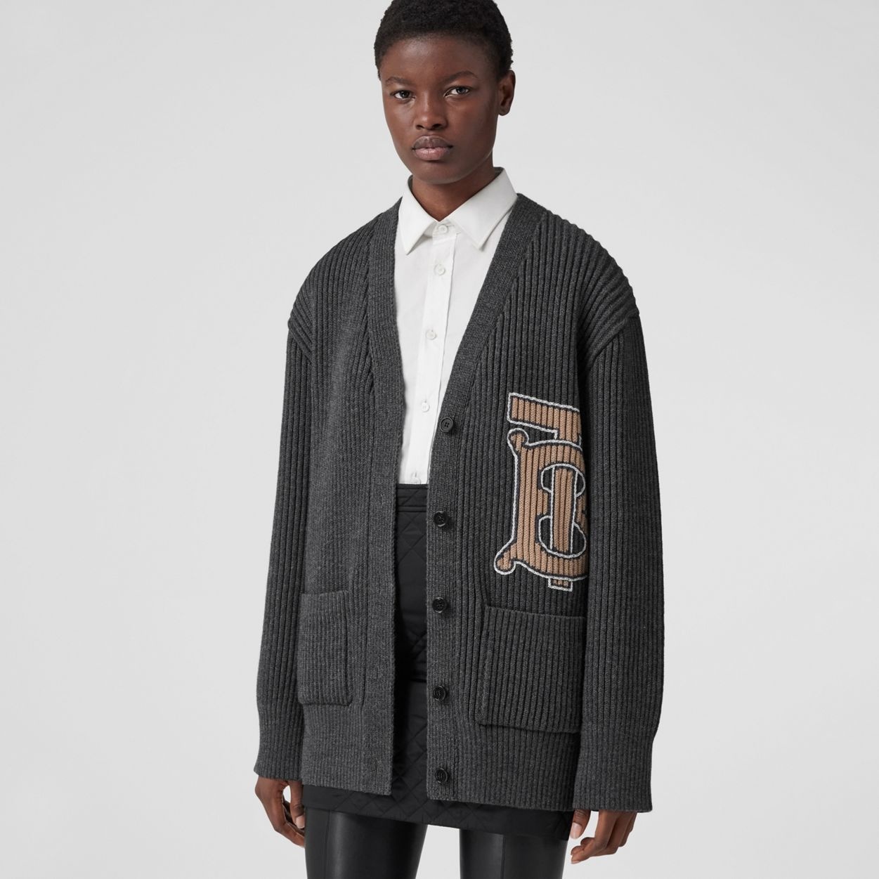 Monogram Motif Intarsia Wool Oversized Cardigan - 2
