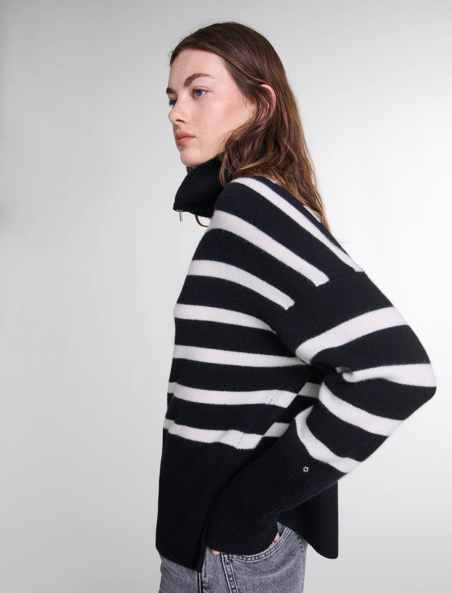 Stripe print high-neck jumper - 8