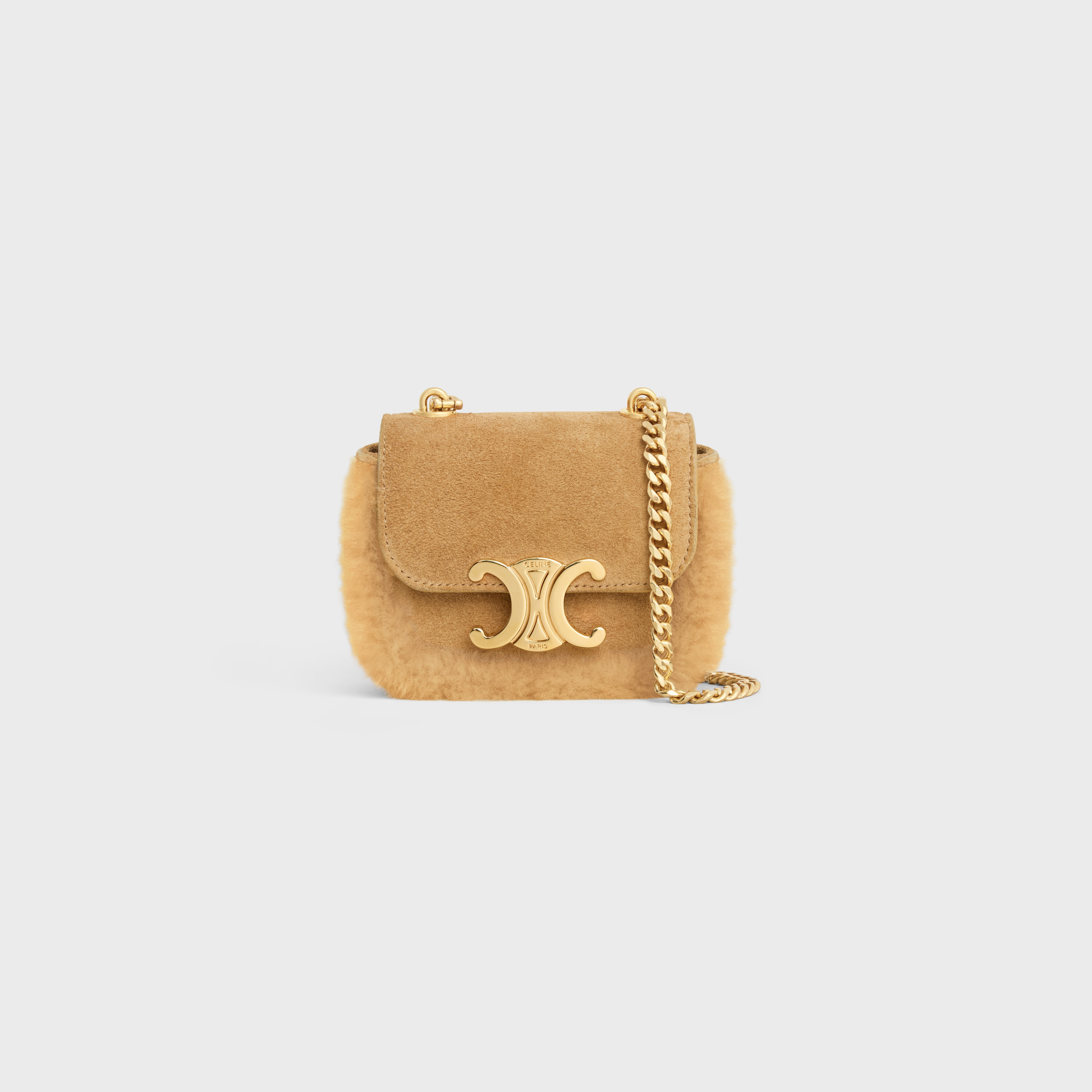 MINI CHAIN CLAUDE in SUEDE CALFSKIN AND SHEARLING - 1