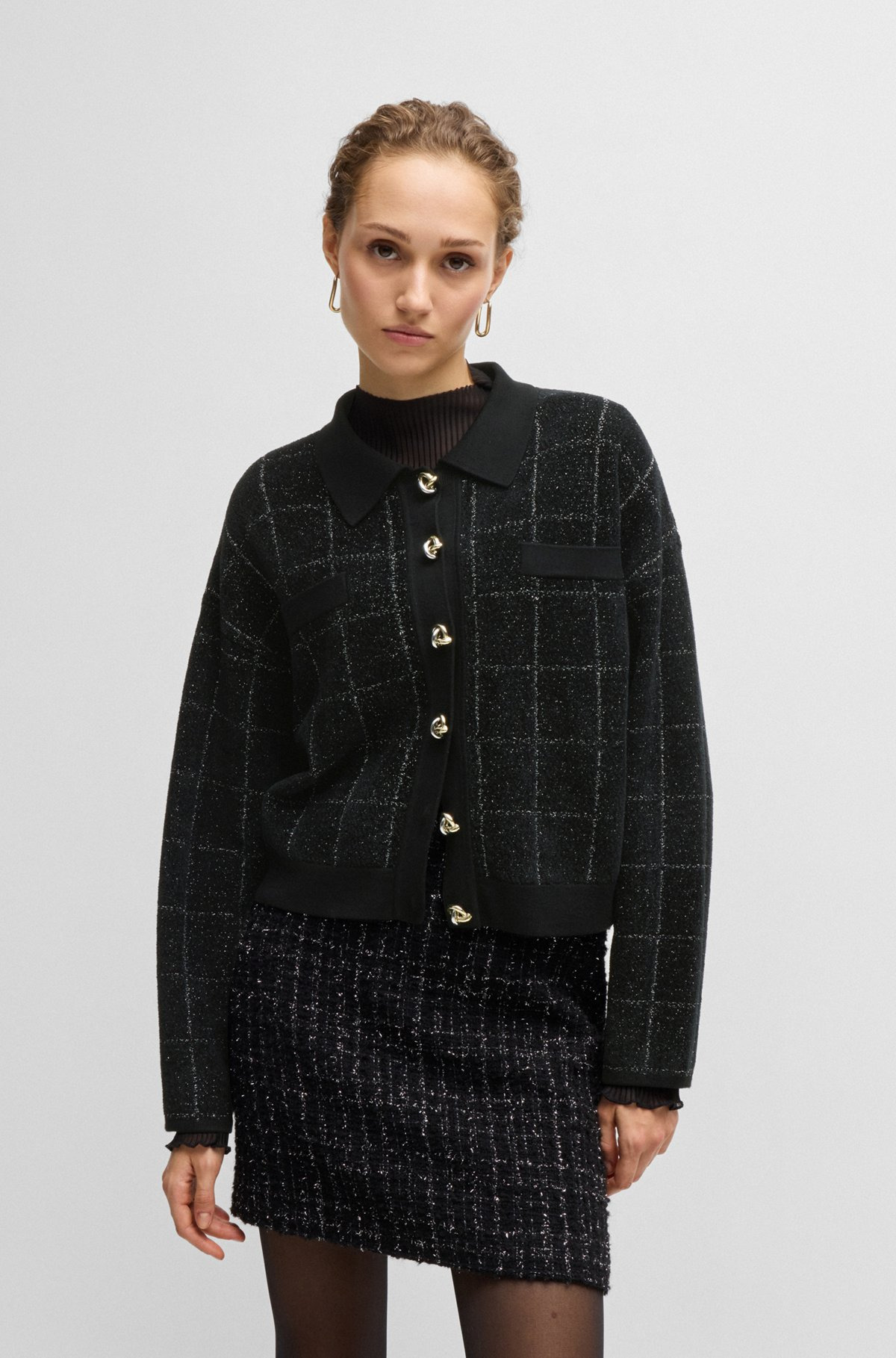 CROPPED JACKET IN SPARKLE TWEED WITH FEATURE BUTTONS - 2