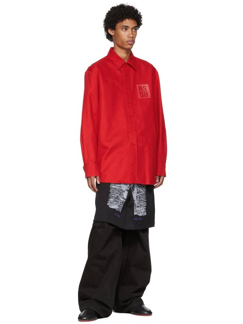 Raf Simons Red Leather Patch Shirt outlook