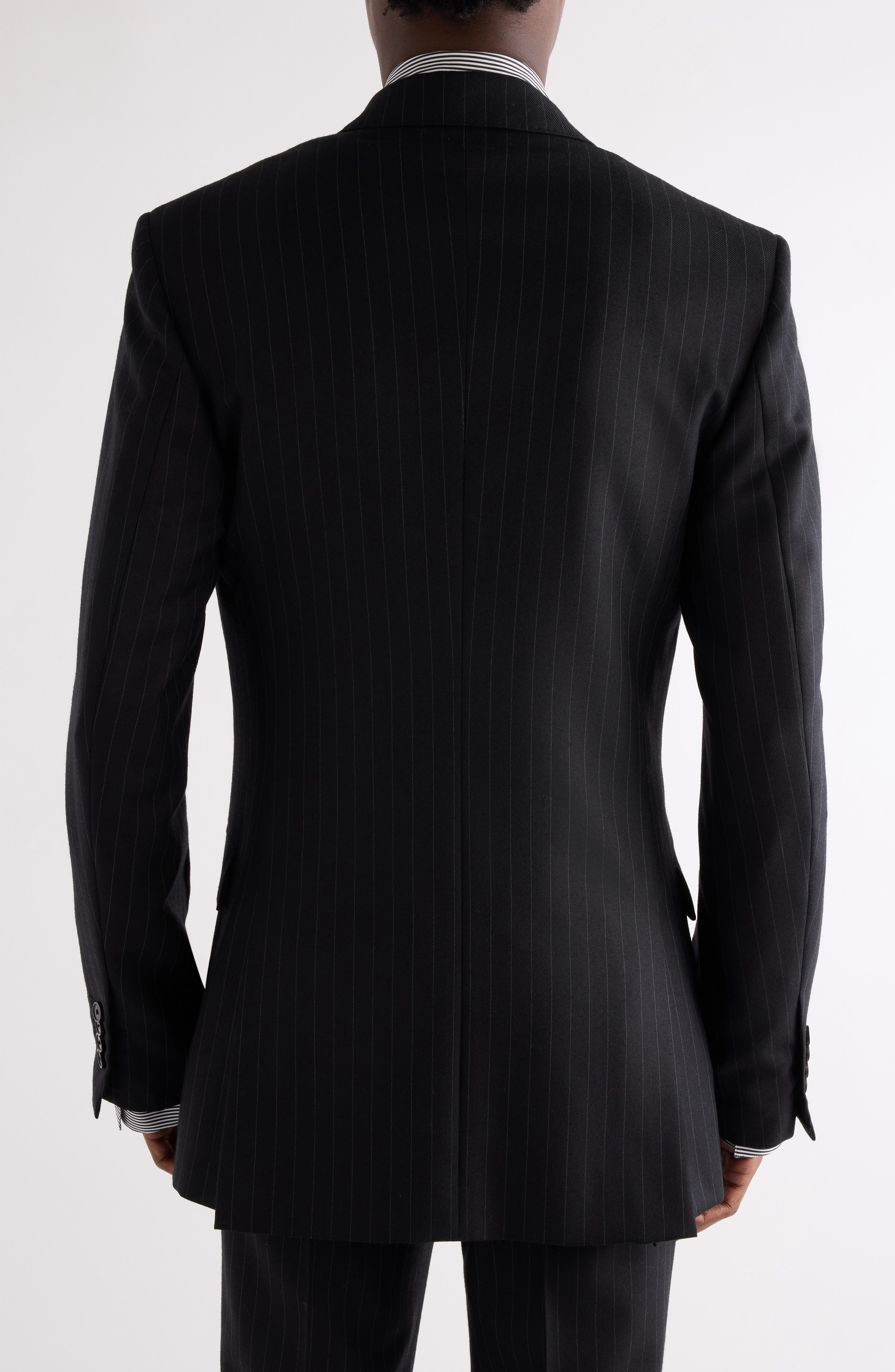 Givenchy Classic Fit Pinstripe Wool Double Breasted Suit Jacket in Black/Grey at Nordstrom - 3
