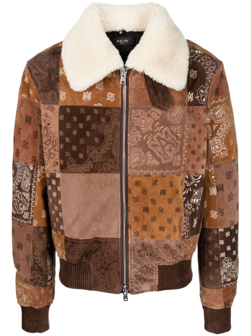 bandana-print patchwork leather jacket 1