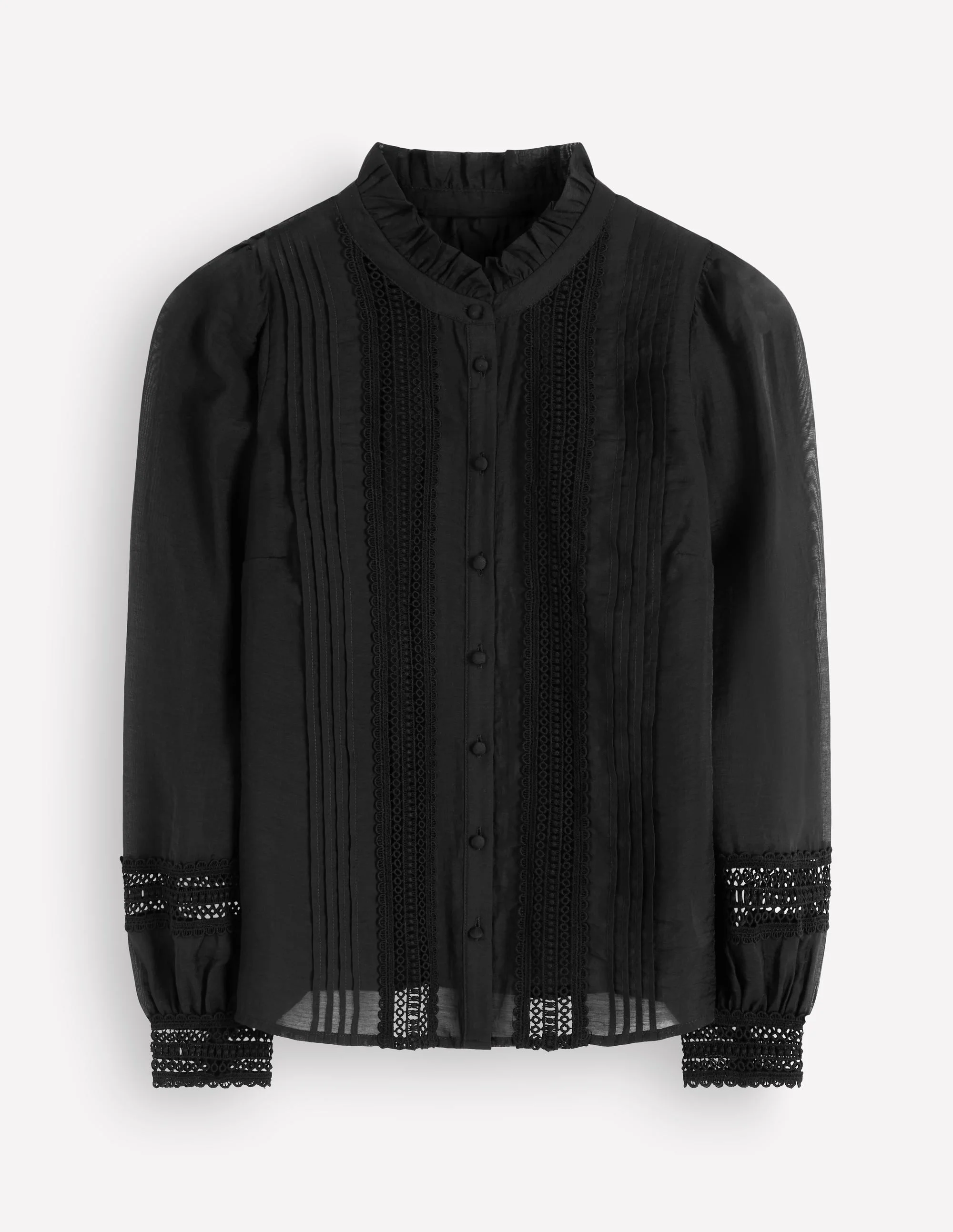 Lace Trim Top-Black - 1