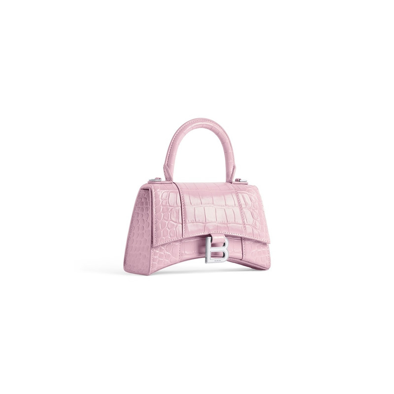 BALENCIAGA Women's Hourglass Xs Handbag Crocodile Embossed in Pink outlook