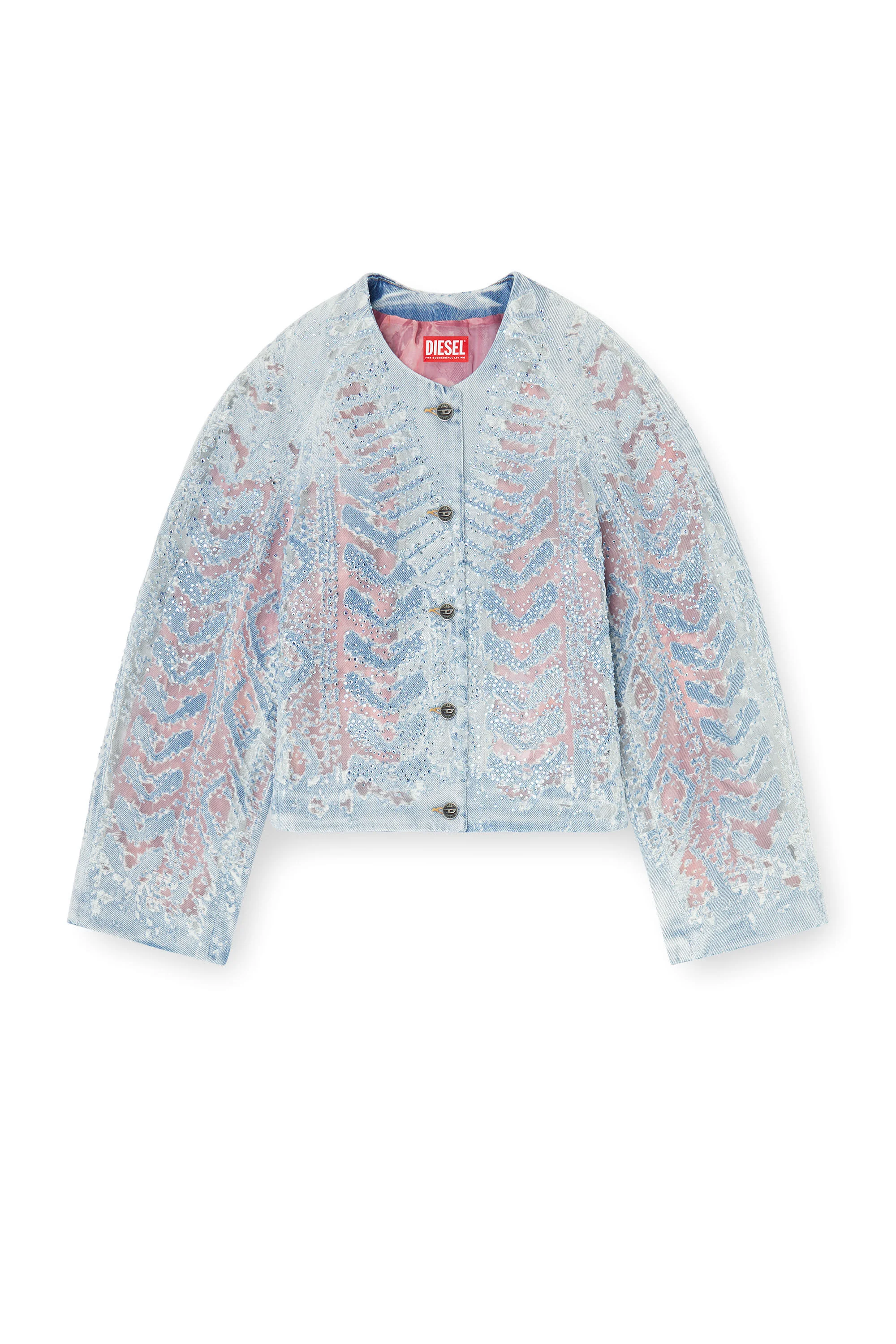 JACKET IN MICROSTONE DEVORÉ DENIM - 1