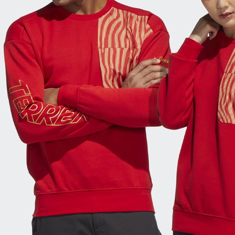 adidas Subject Printing Sports Pullover Long Sleeves Couple Style Red HE7323 - 4