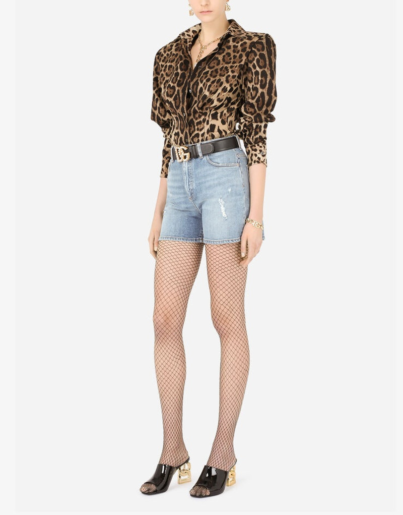 Light blue stretch denim shorts 6