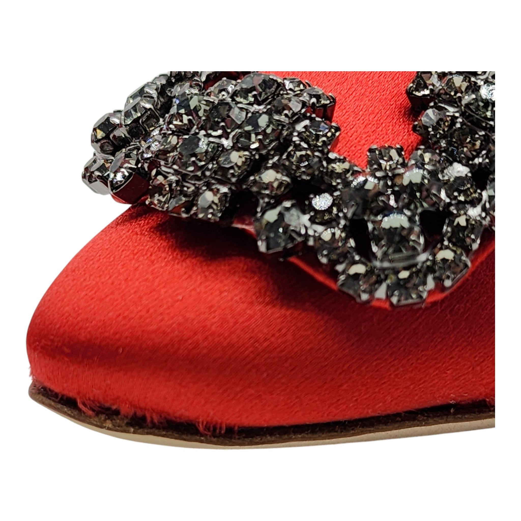 Manolo Blahnik Hangisiflat Jewel Buckle Flat Pumps - Satin - Red 35 - 7