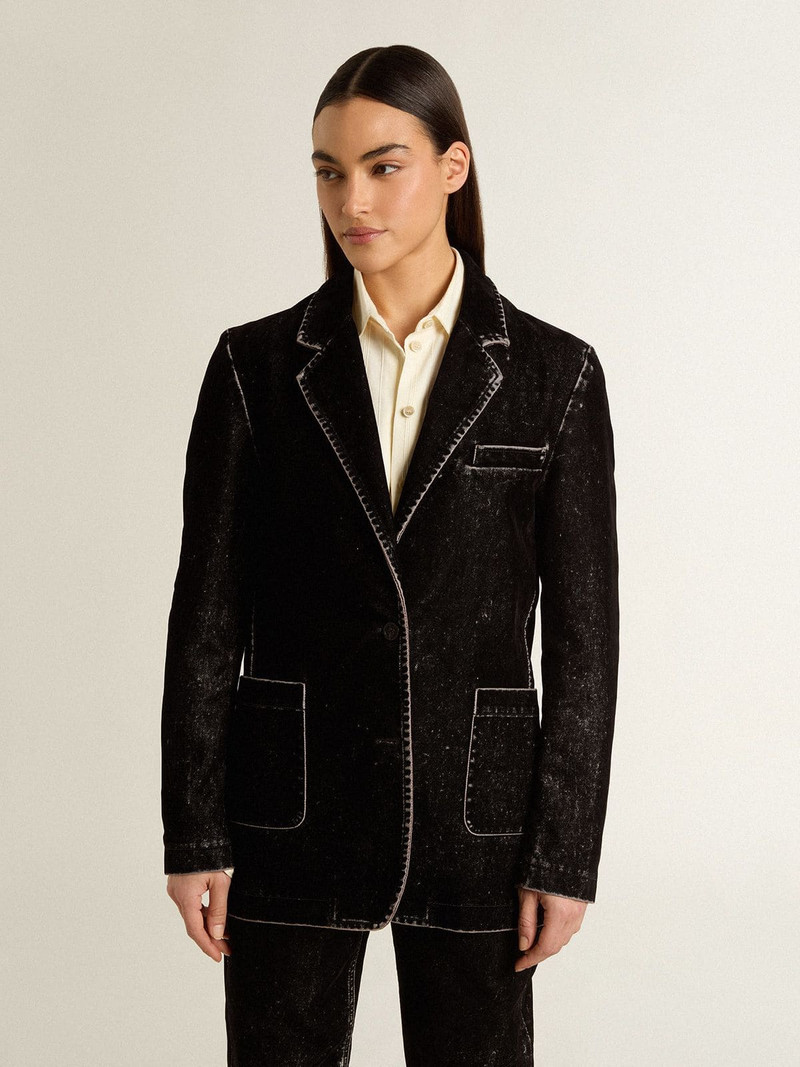 Golden Goose Women's black denim jacket with a velvet effect outlook