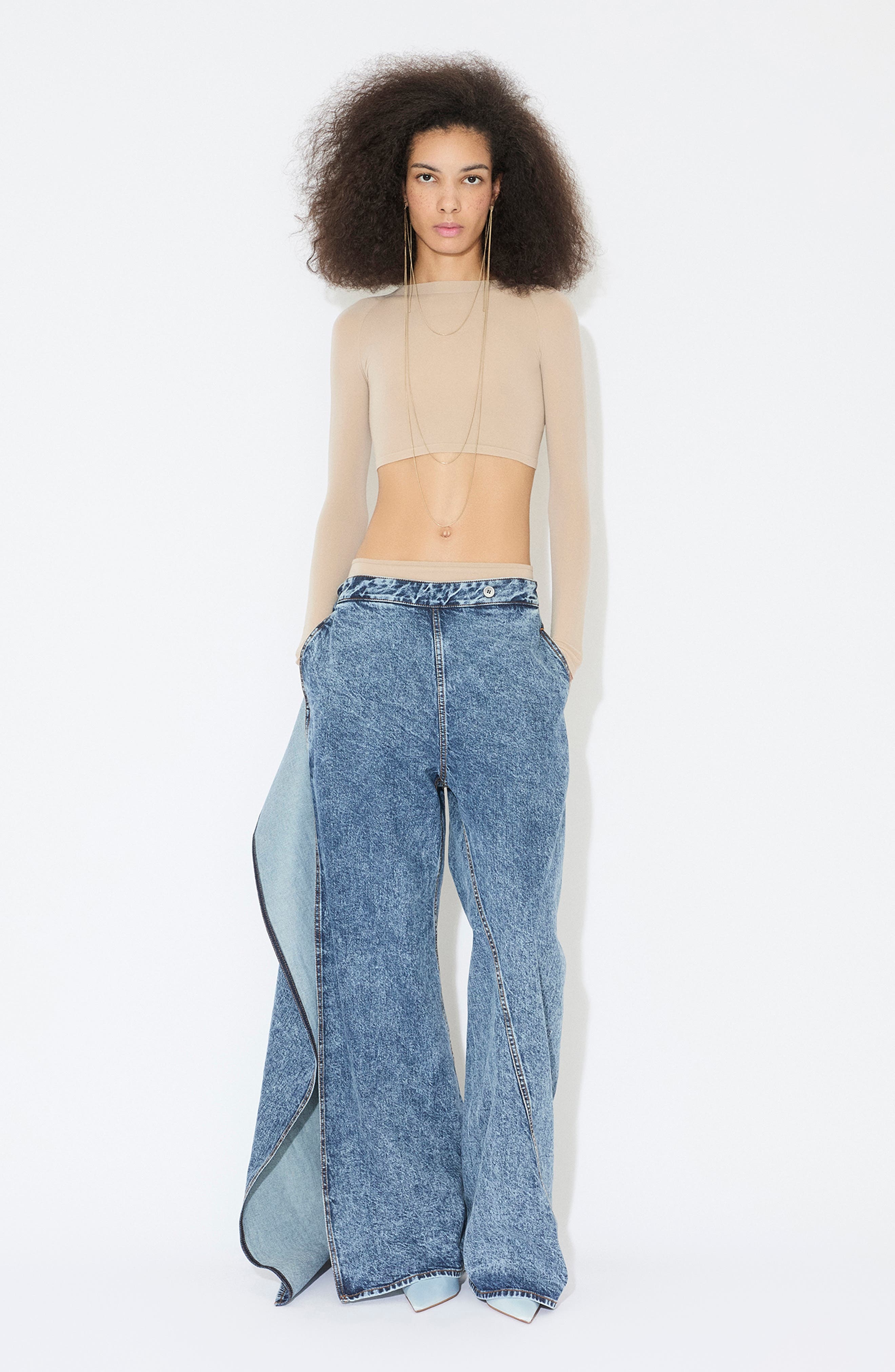 Alaïa Wide Leg Wrap Jeans in Bleu Neige at Nordstrom - 5