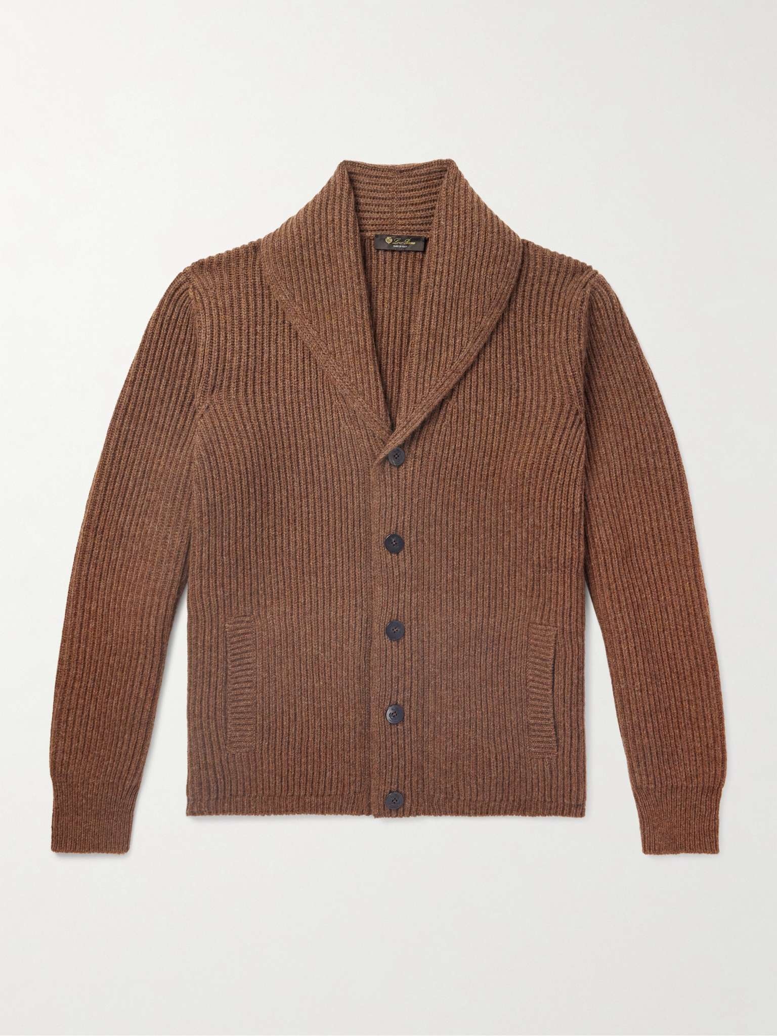 Shawl-Collar Ribbed Wool Cardigan - 1