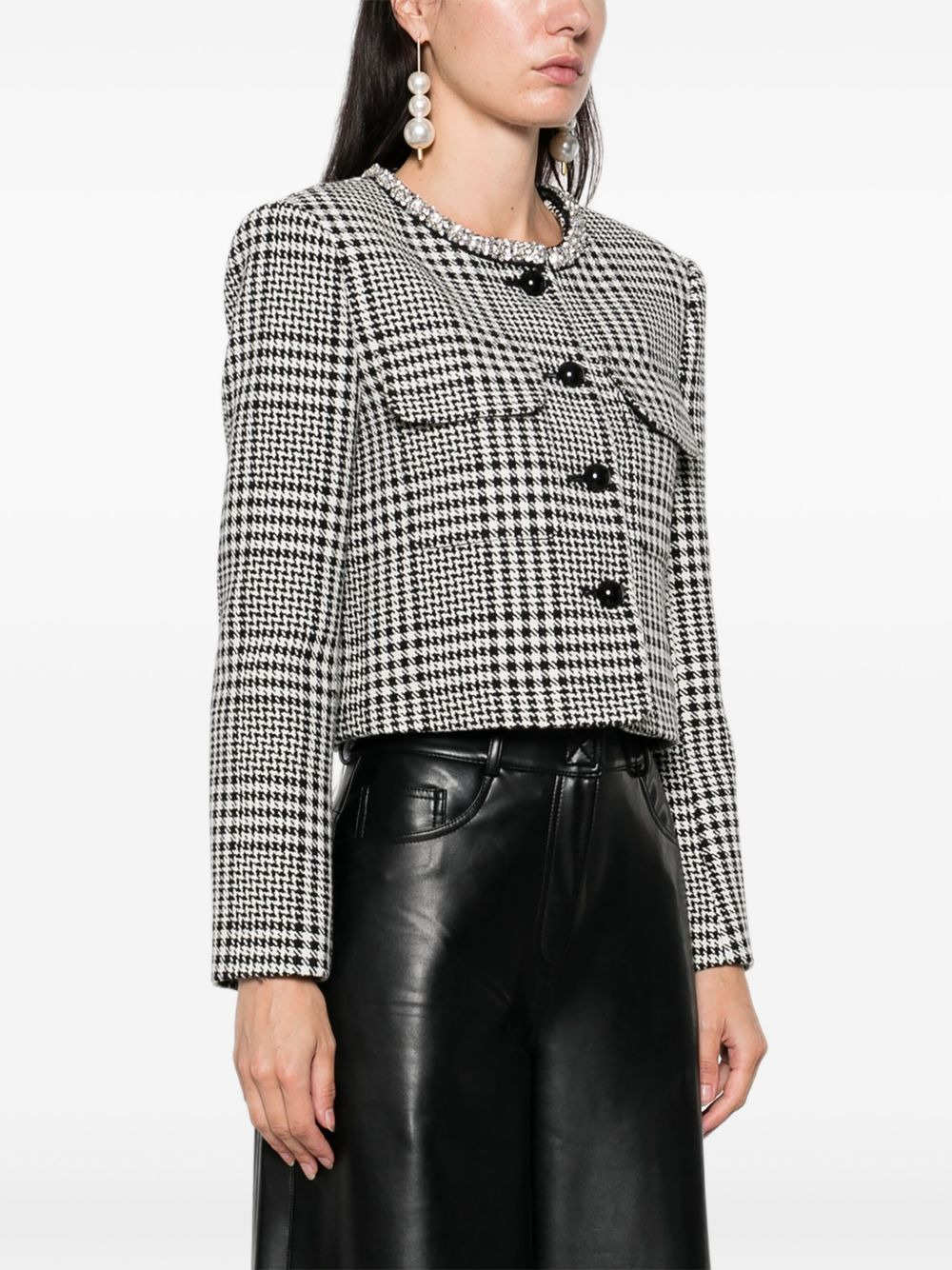 houndstooth cropped jacket - 3