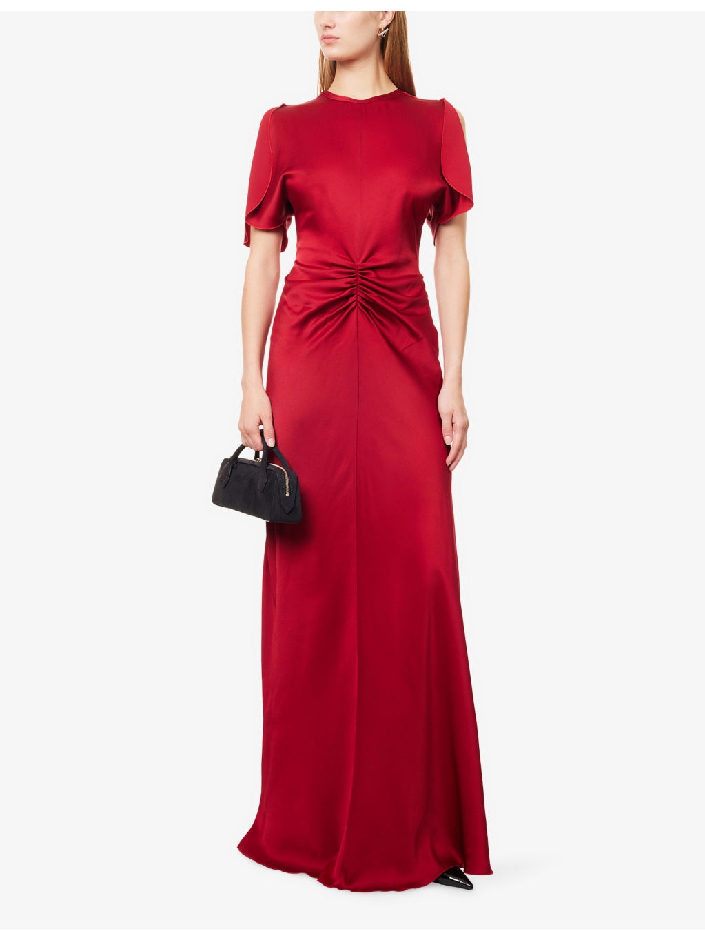 Gathered Draped-Sleeve Satin Maxi Dress - 2