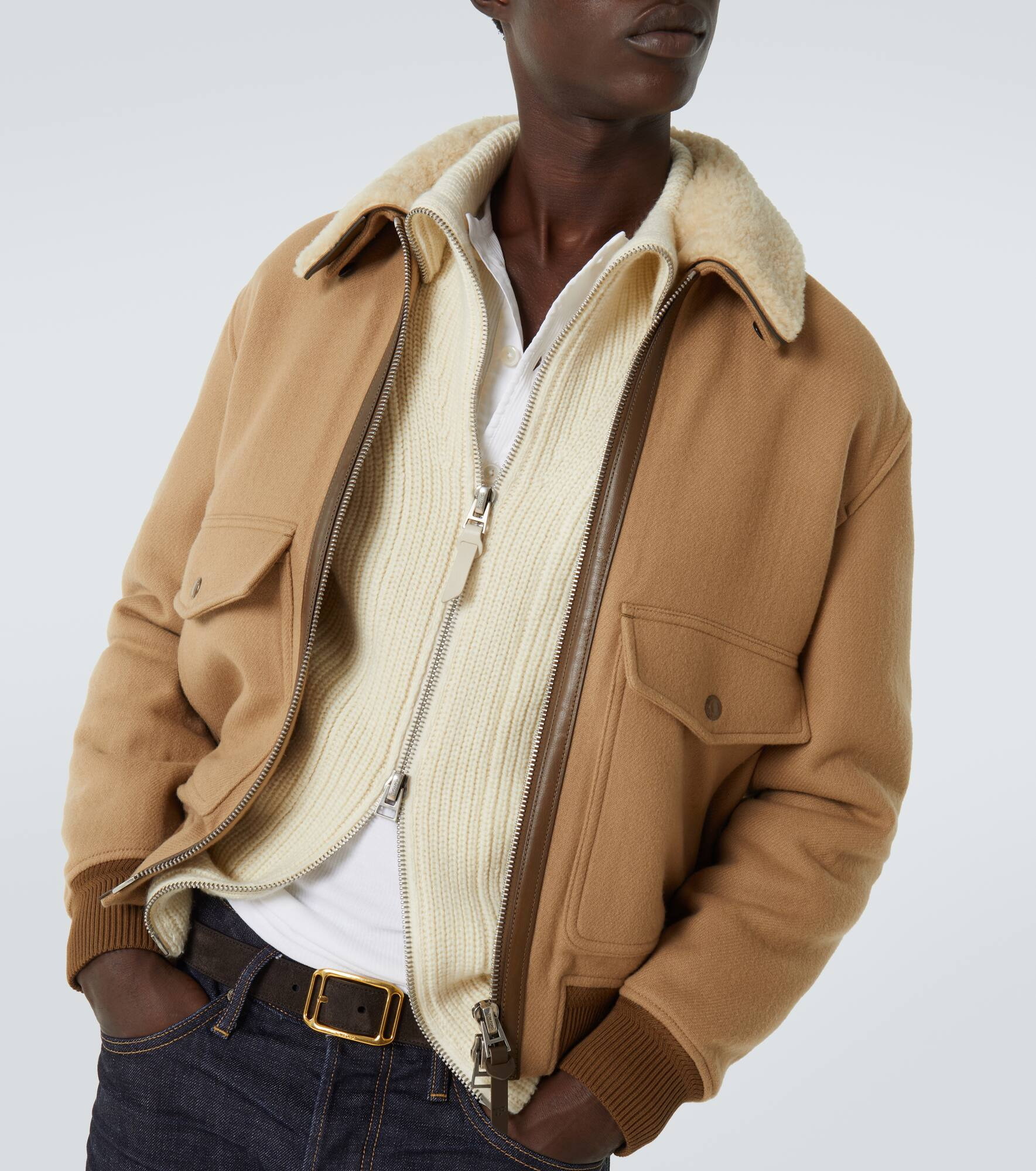 Shearling-trimmed virgin wool blouson - 5