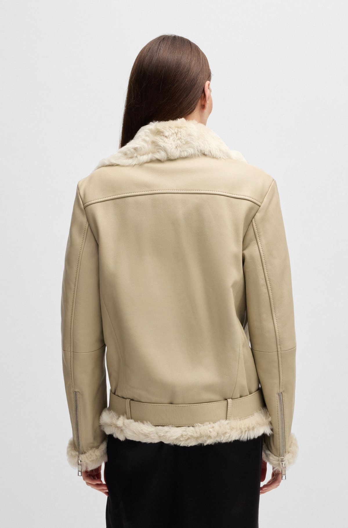 LEATHER JACKET WITH SHEEPSKIN TRIMS - 3