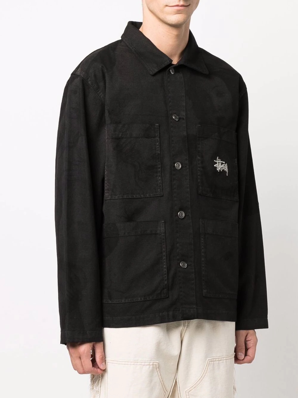 logo-embroidered shirt jacket - 3