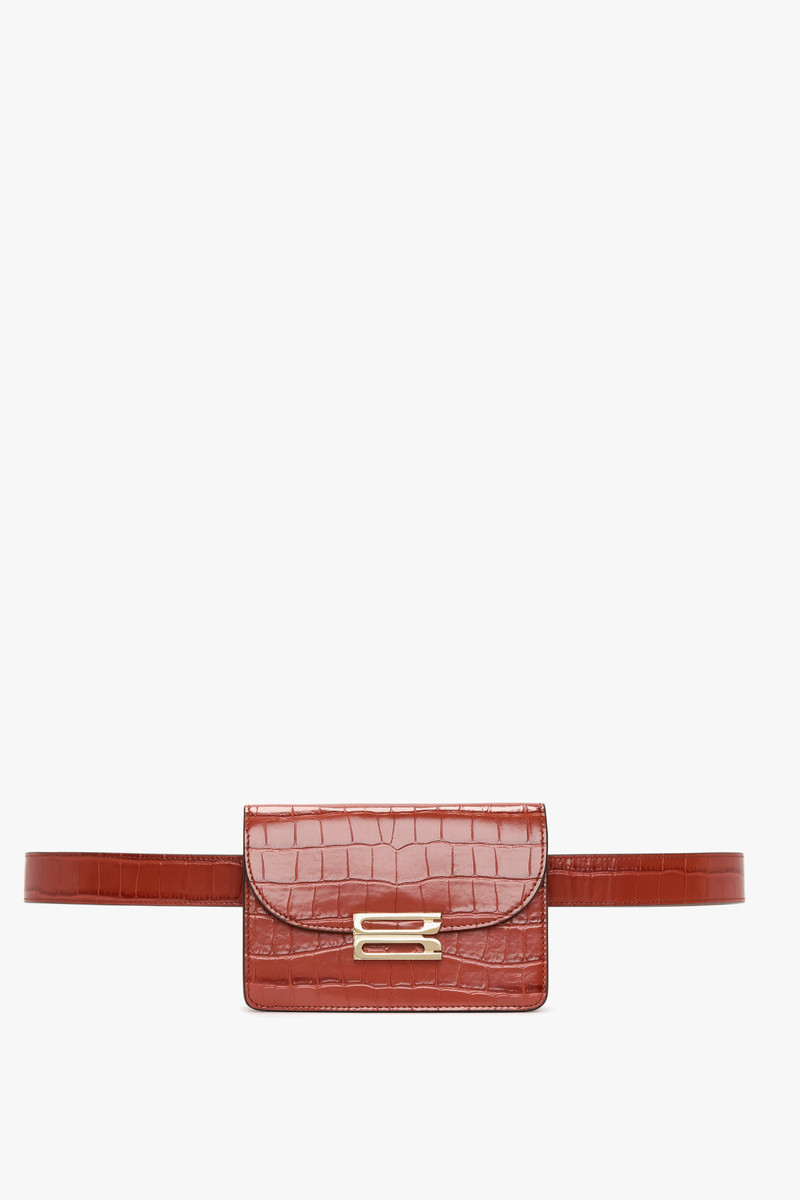 Nano Dorian Belt Bag In Brick Red Croc Embossed Leather 1