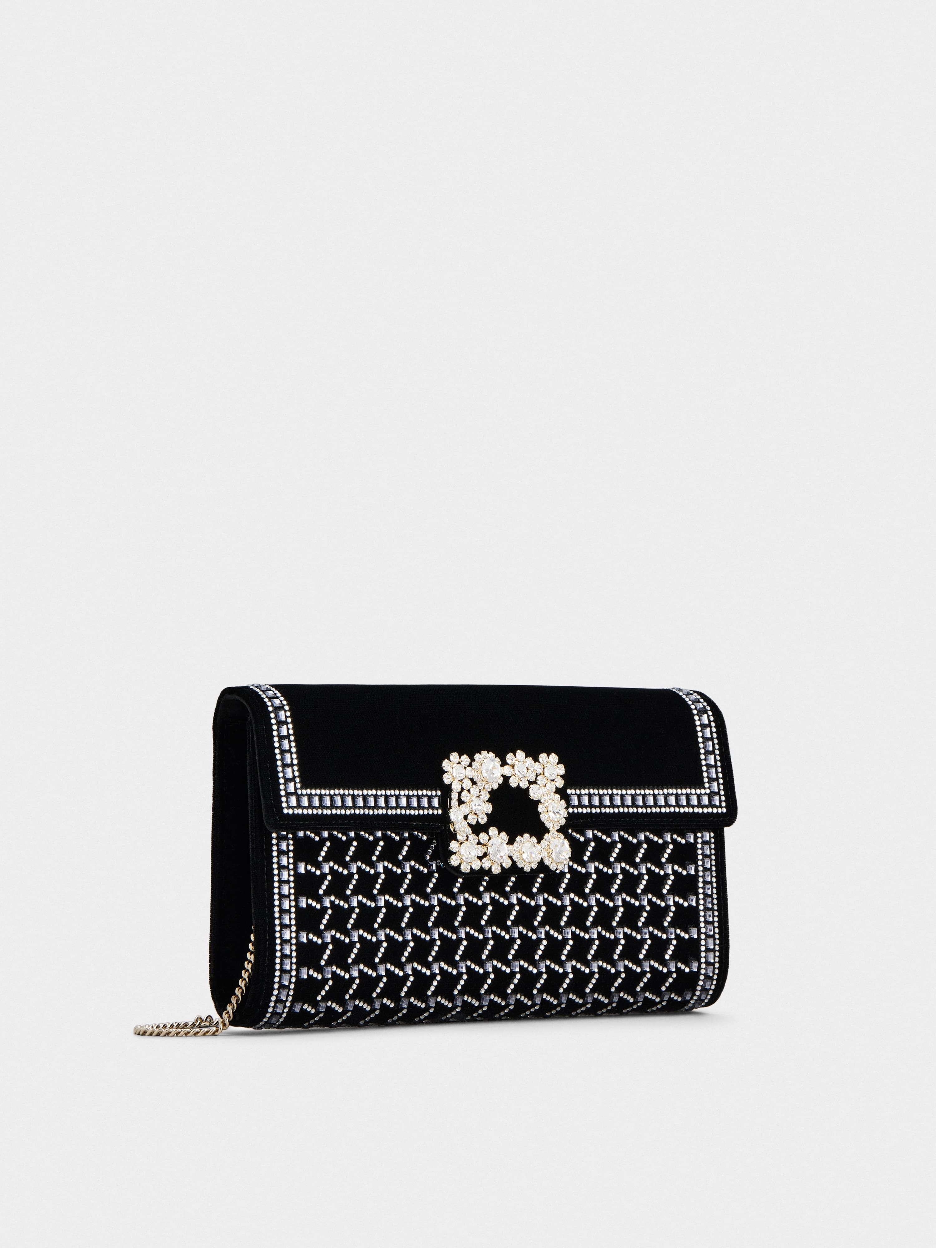 Hotfix Vichy Flower Strass Clutch Bag in Velvet - 3