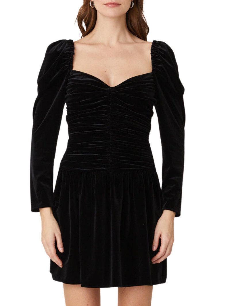 Women's Mari Ruched Velvet Minidress - Jet 3