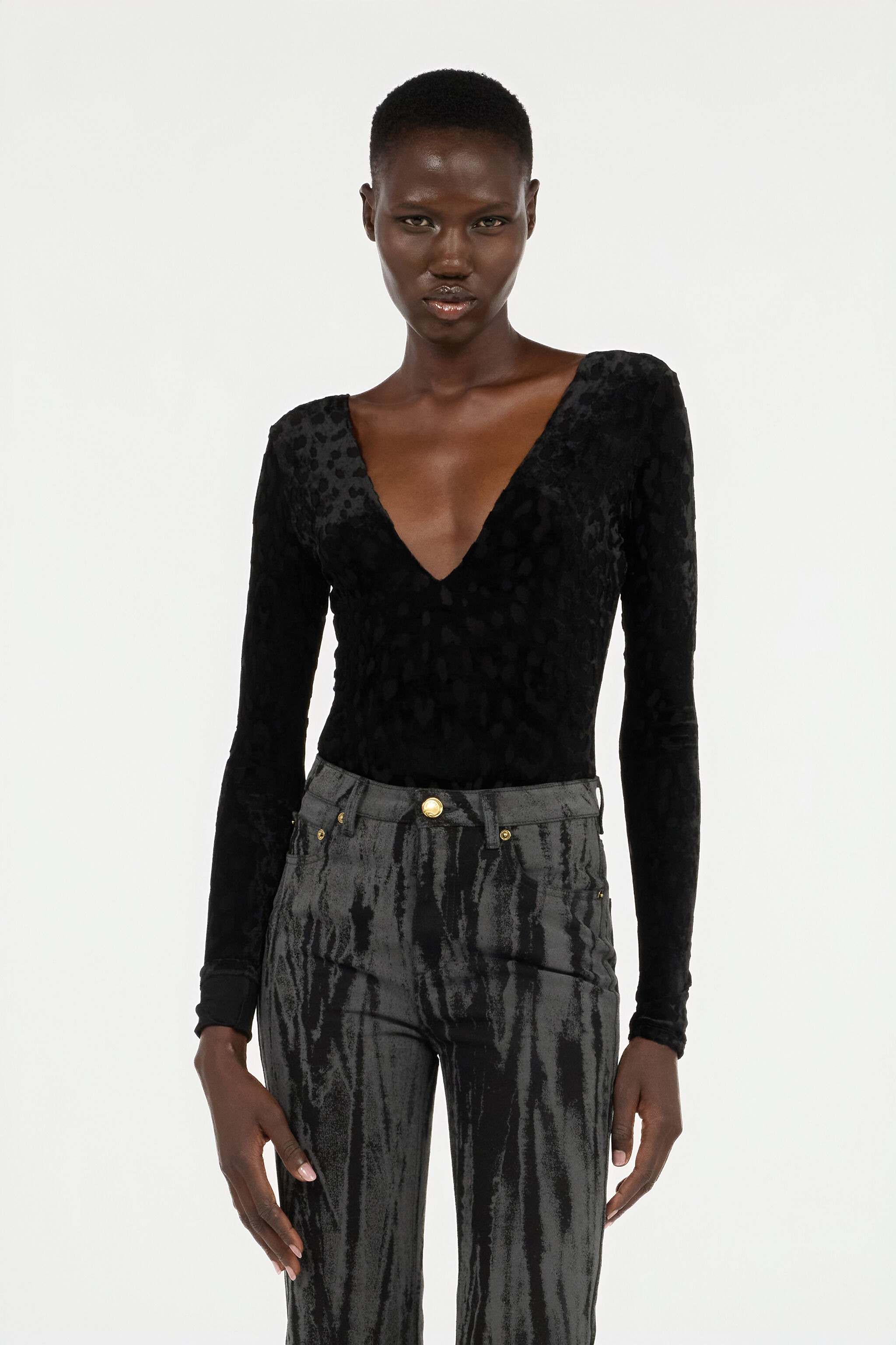 Black Bodysuit With Jaguar Skin Pattern - 3