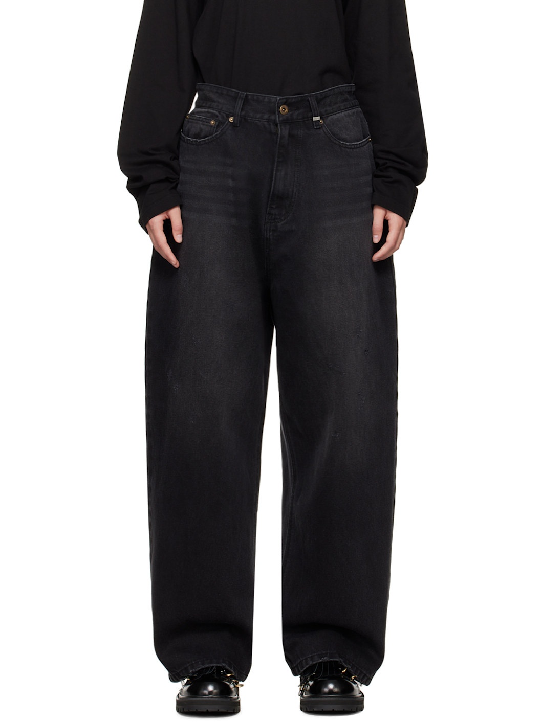 Black Washed Loose-Fit Jeans - 1