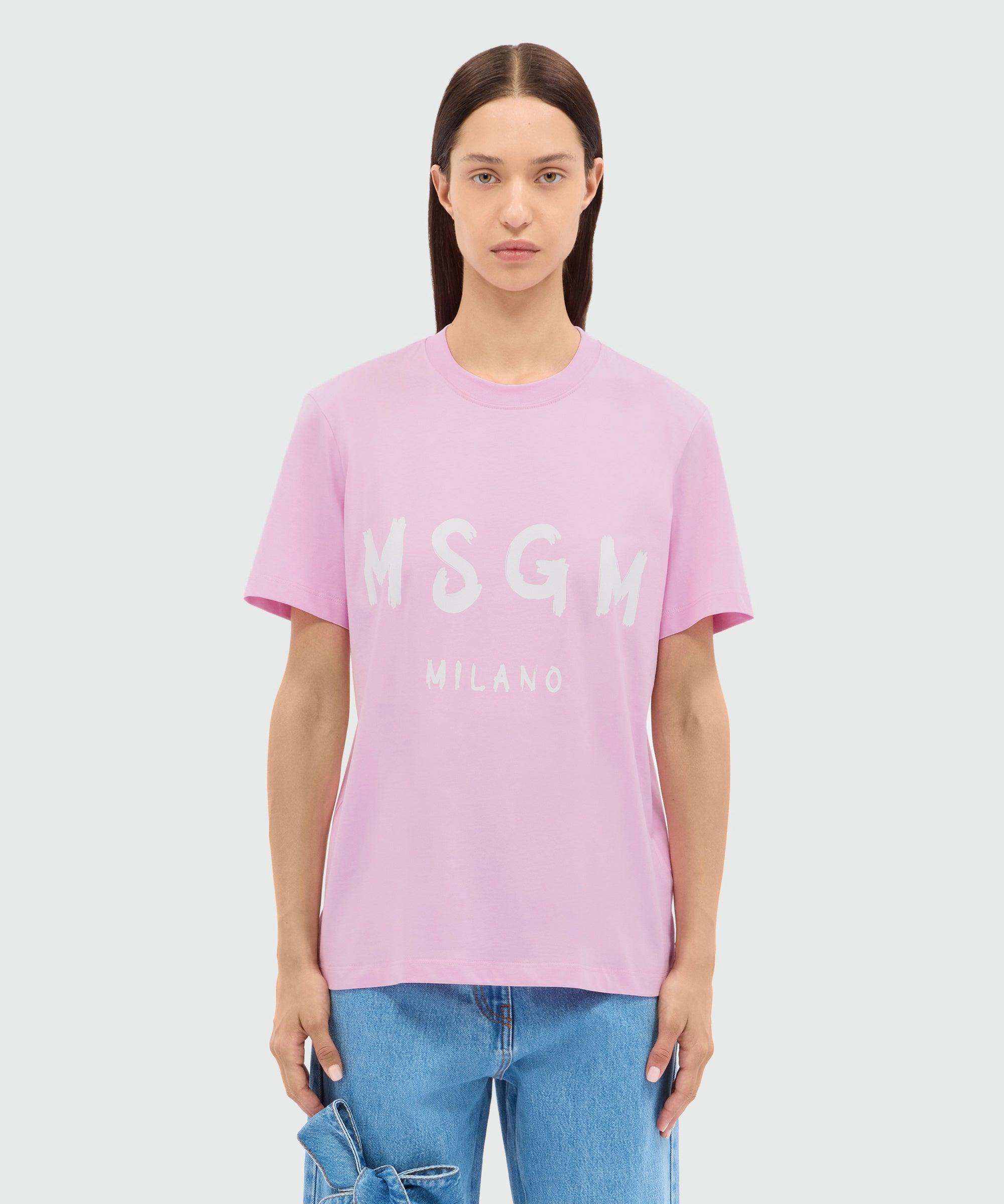 Pink jersey T-shirt with MSGM brushstroke logo - 2