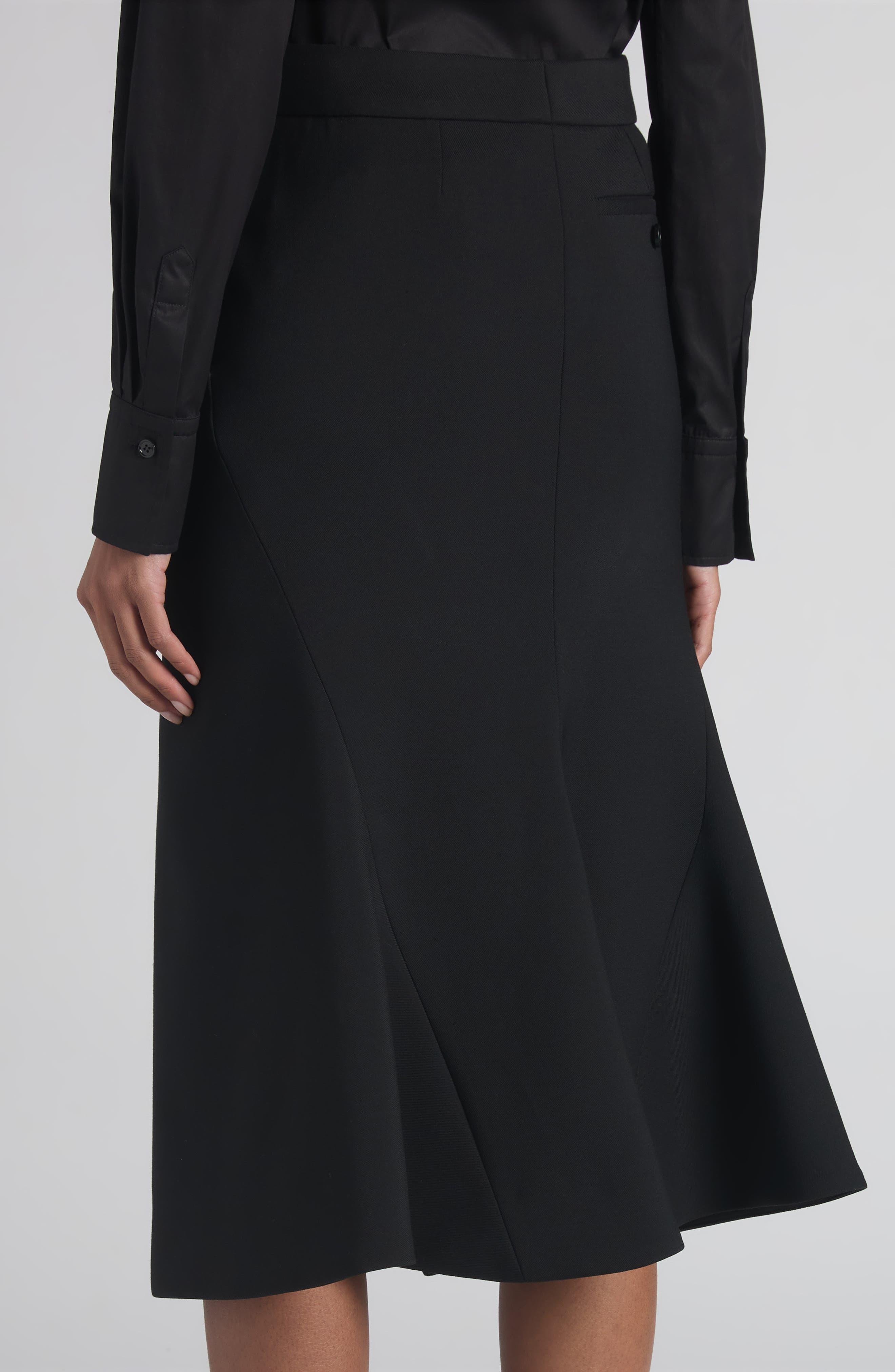 McQueen Kick Back Wool Stretch Gabardine Midi Skirt in Black at Nordstrom - 5