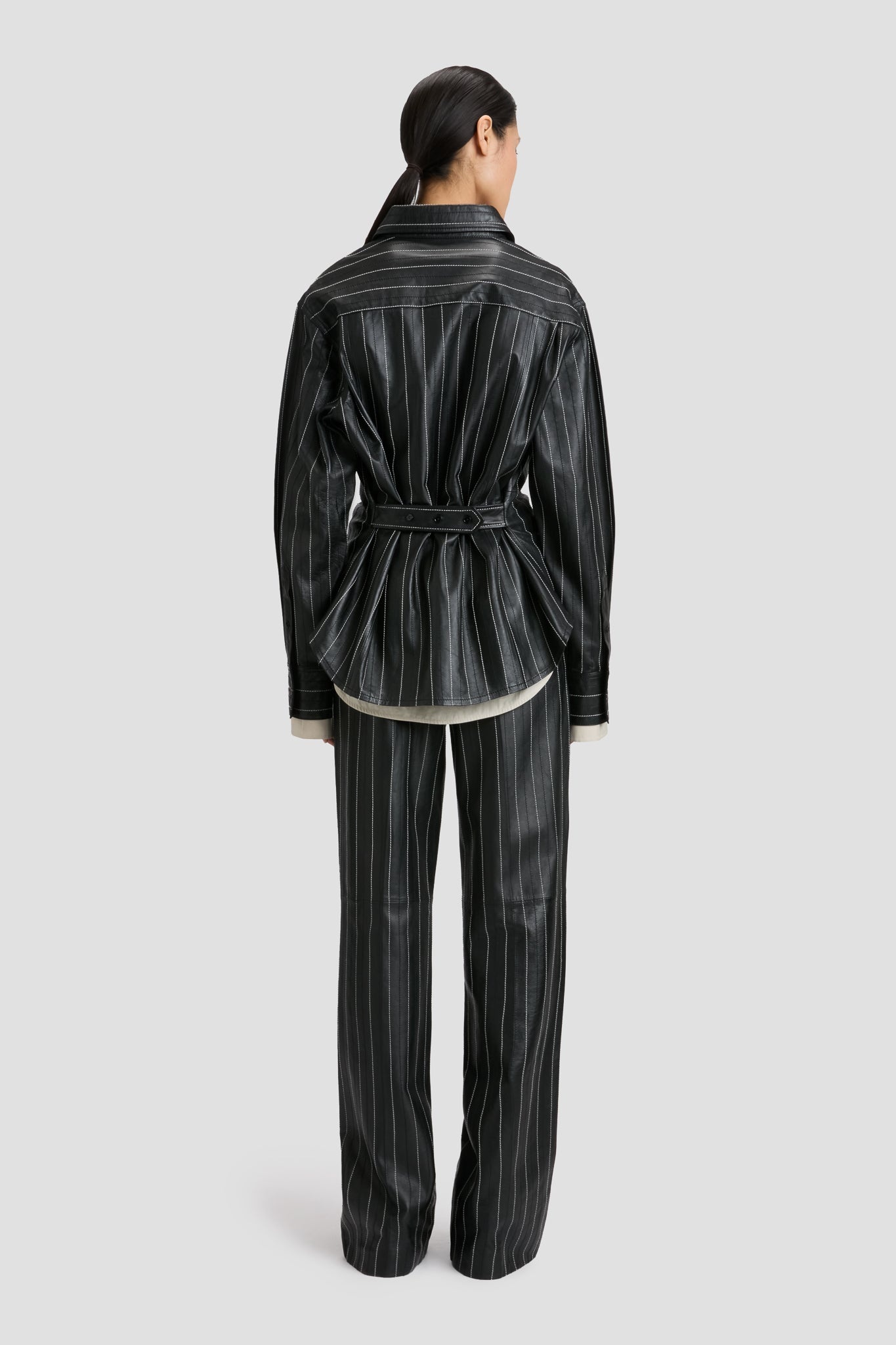 Tab Detail Leather Shirt In Black-Ivory - 5