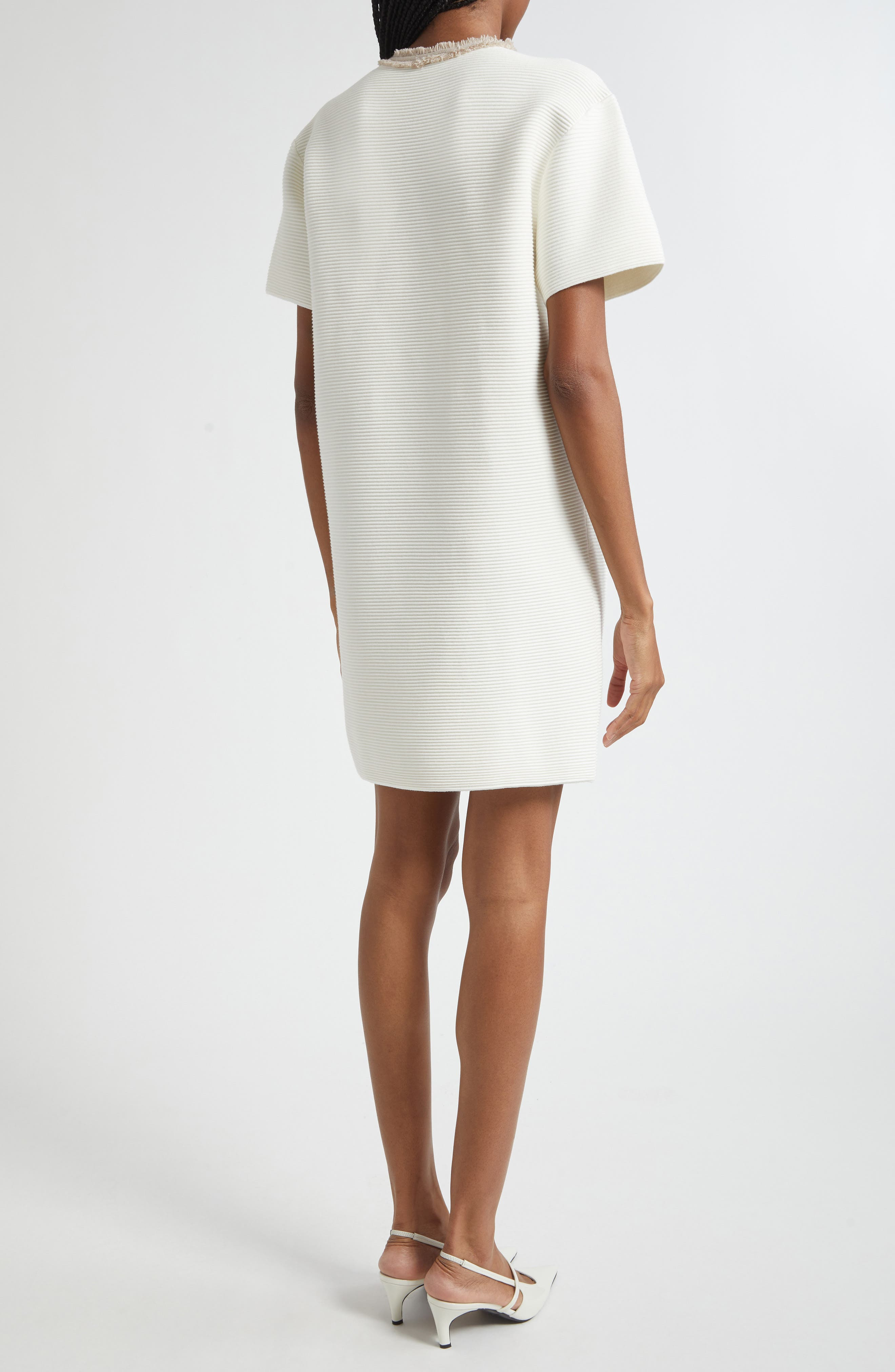 Emporio Armani Fringe Trim Dress in Solid White at Nordstrom - 2