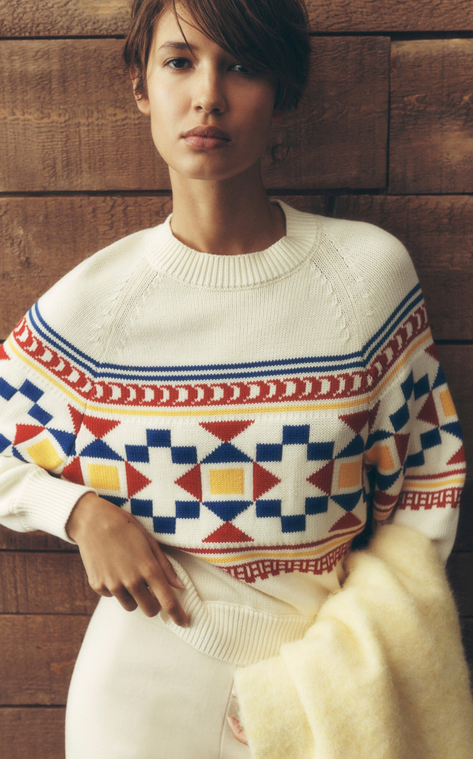 Lara Fair Isle Knit Cotton Sweater ivory - 2